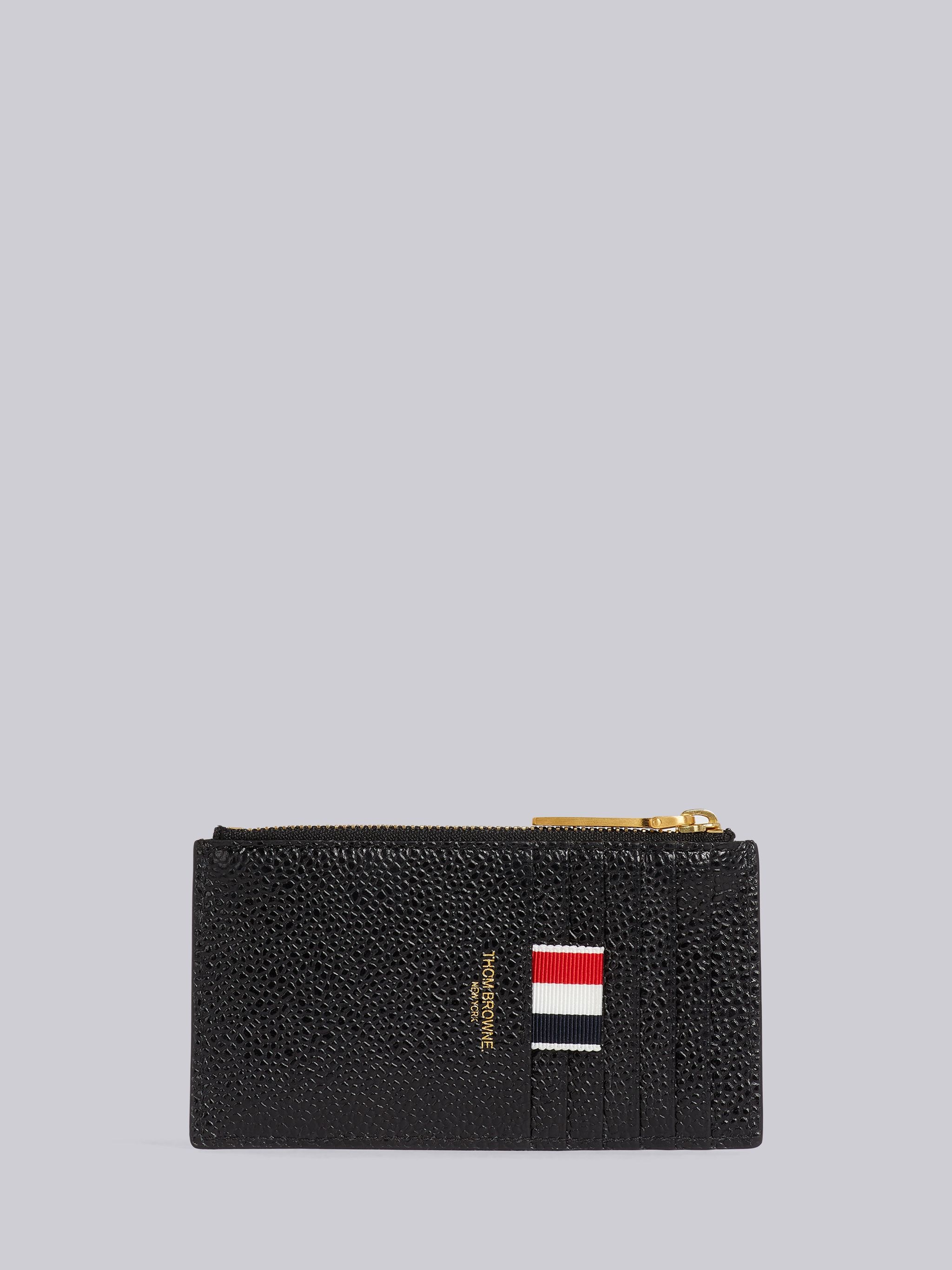 Black Pebble Grain Leather Debossed 4-Bar Zippered Card Wallet - 4