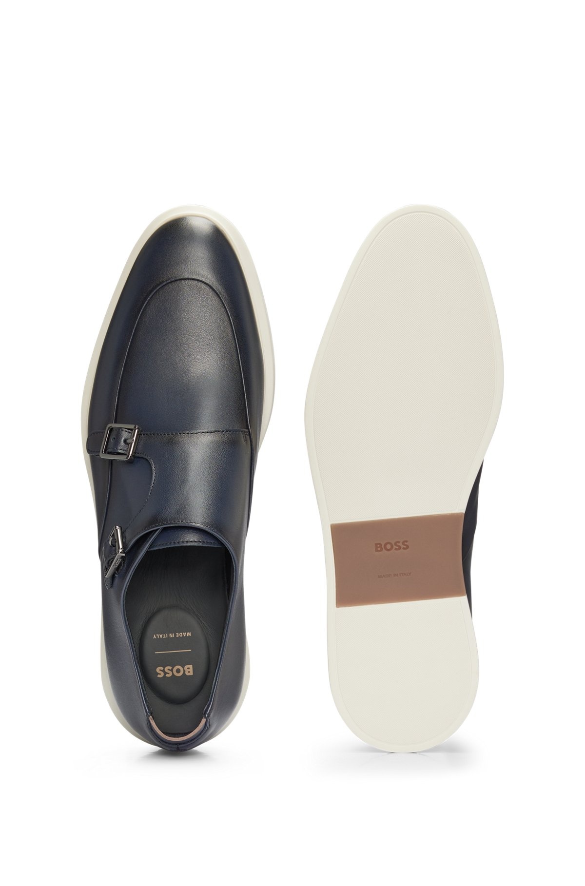 LEATHER MONK SHOES WITH CONTRAST OUTSOLE AND DOUBLE STRAP - 4