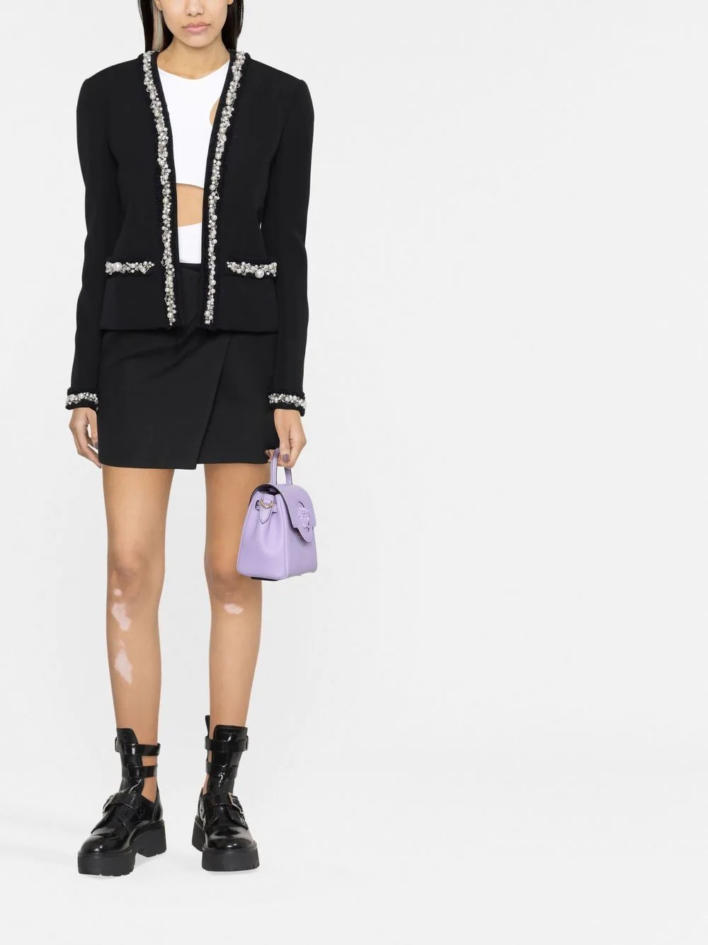 pearl-trim oversized jacket - 2