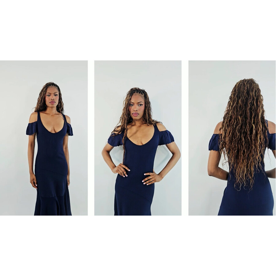 JW Anderson Navy Blue Ribbed Ruffle Dress - 8
