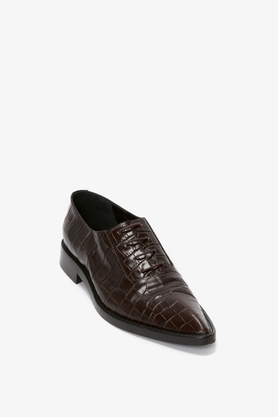 Victoria Beckham Pointy Toe Flat Lace Up In Chocolate Croc-Effect Leather outlook