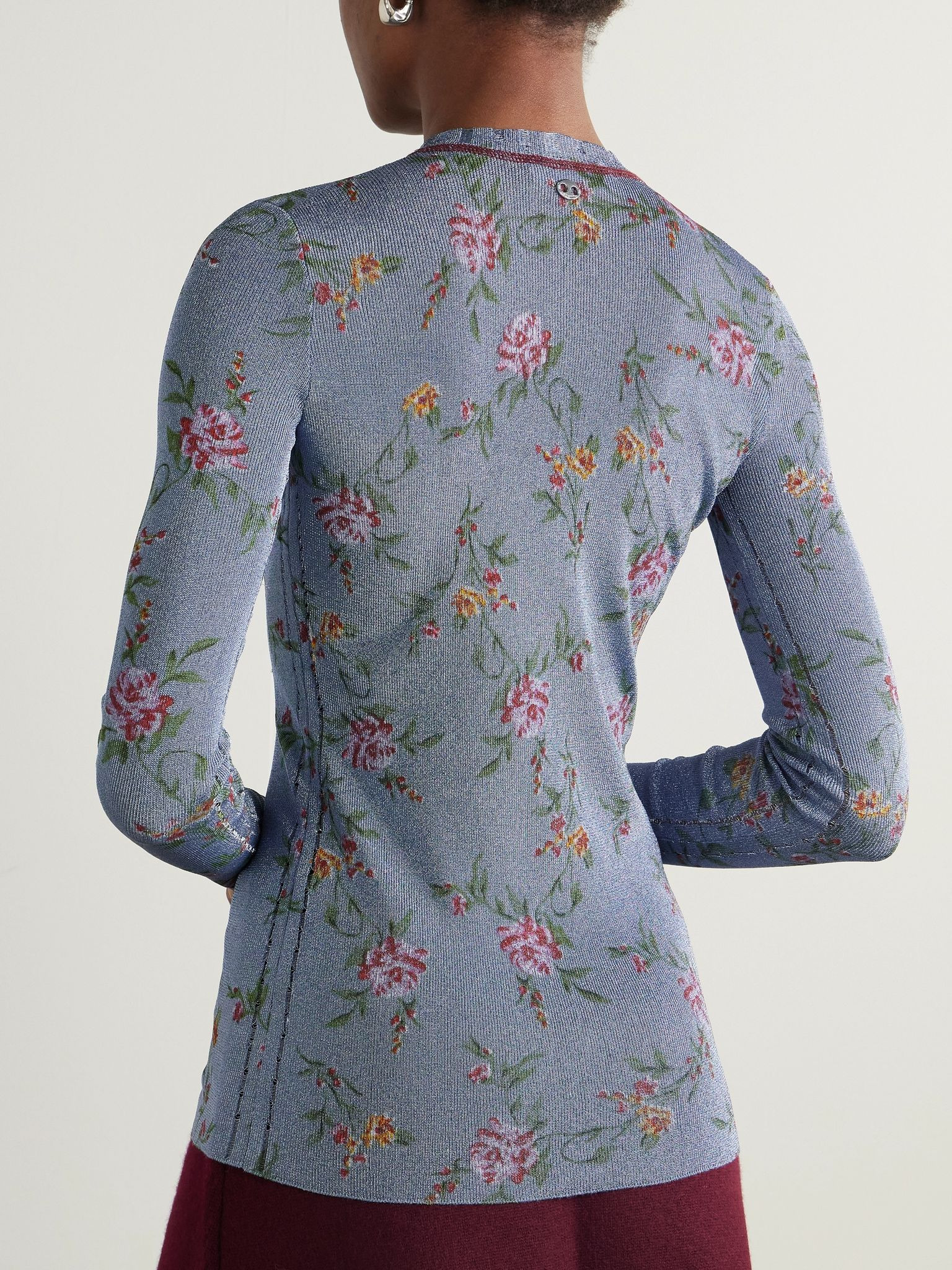 Metallic floral-print knitted cardigan Blue - 3