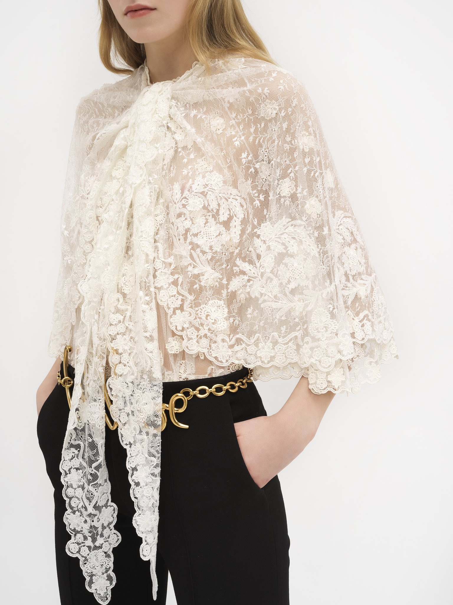 FRONT-TIE CAPE TOP IN FLORAL LACE - 7