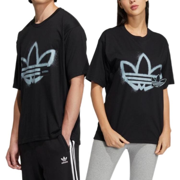 adidas originals Round Neck Dropped Shoulder Sleeves Large Logo Printing Short Sleeve Unisex Black T - 5