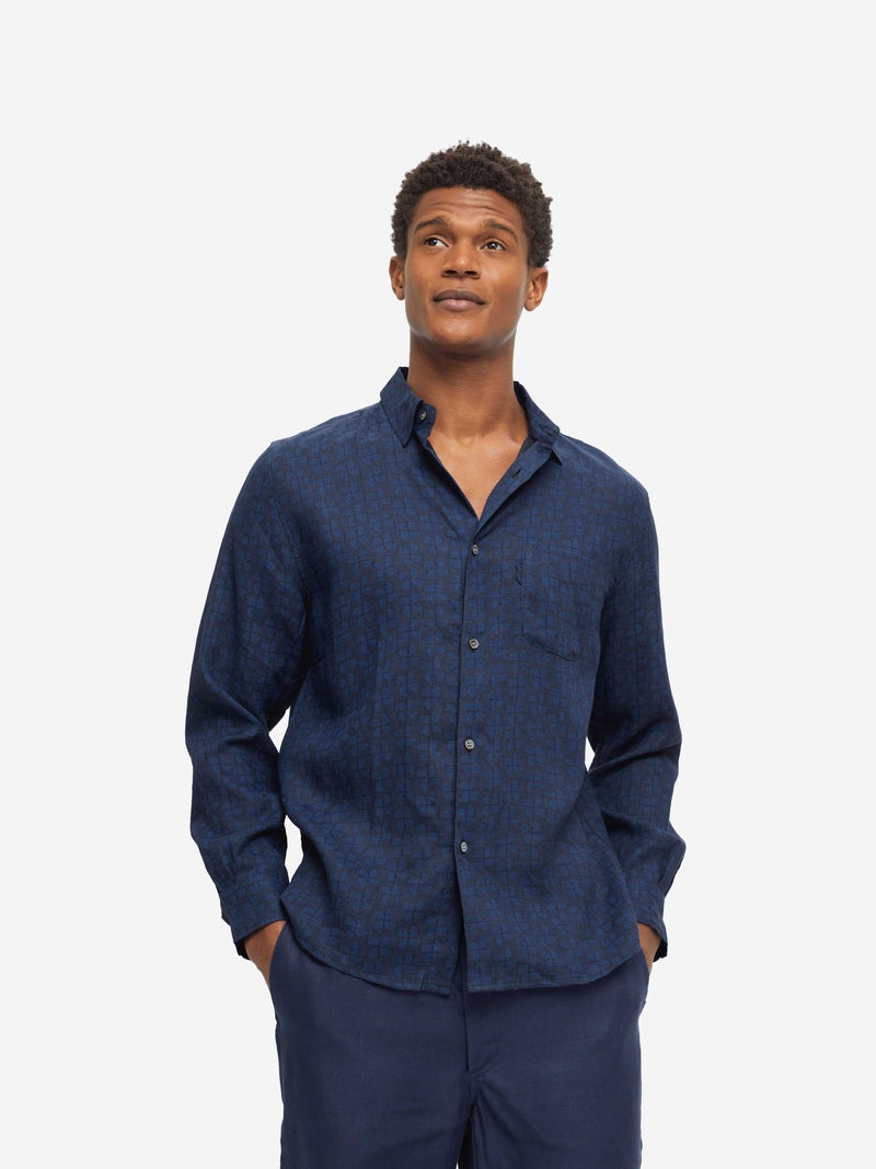 Men's Shirt Milan 17 Linen Navy - 5