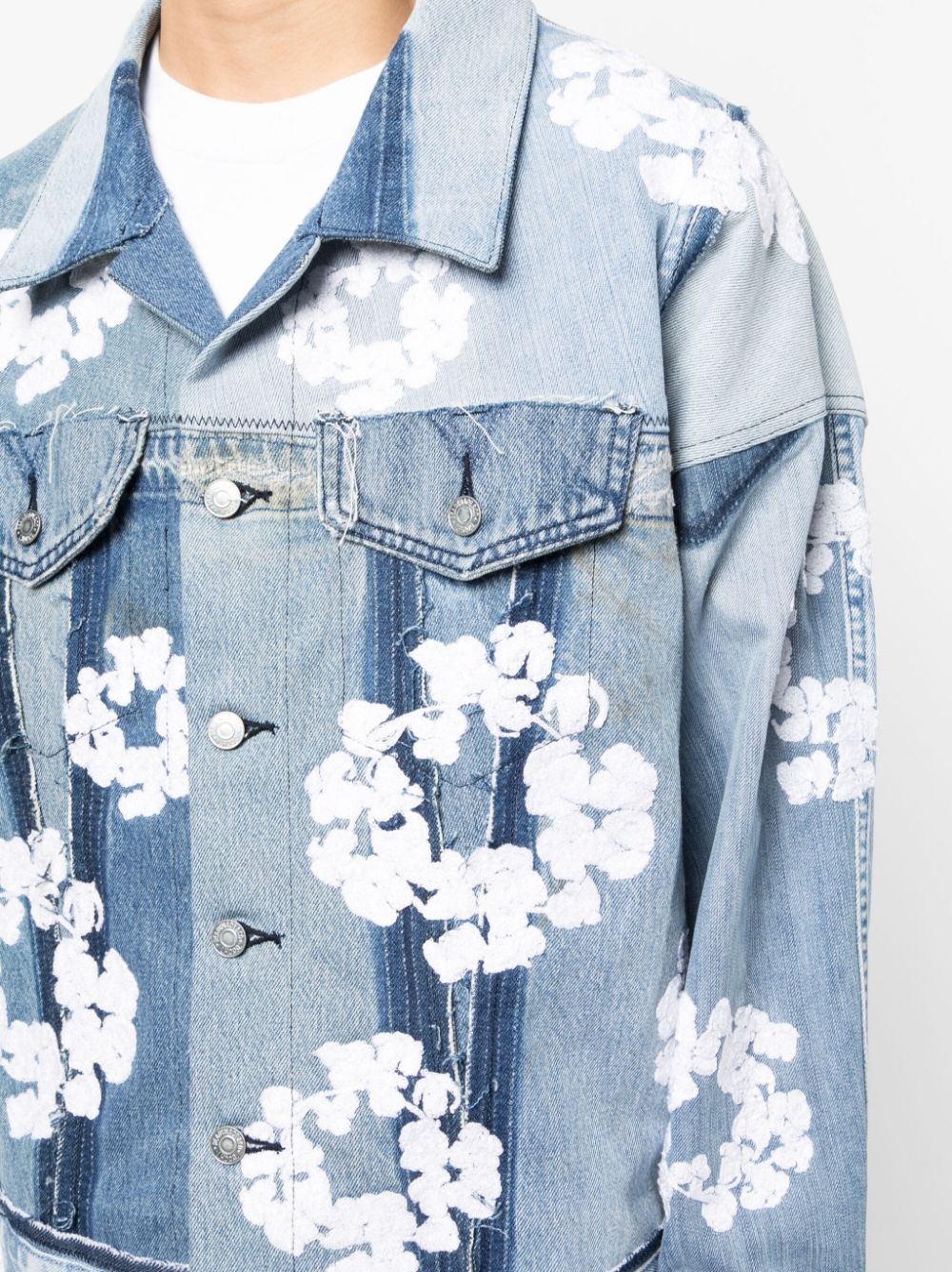 floral-print patchwork denim jacket - 5