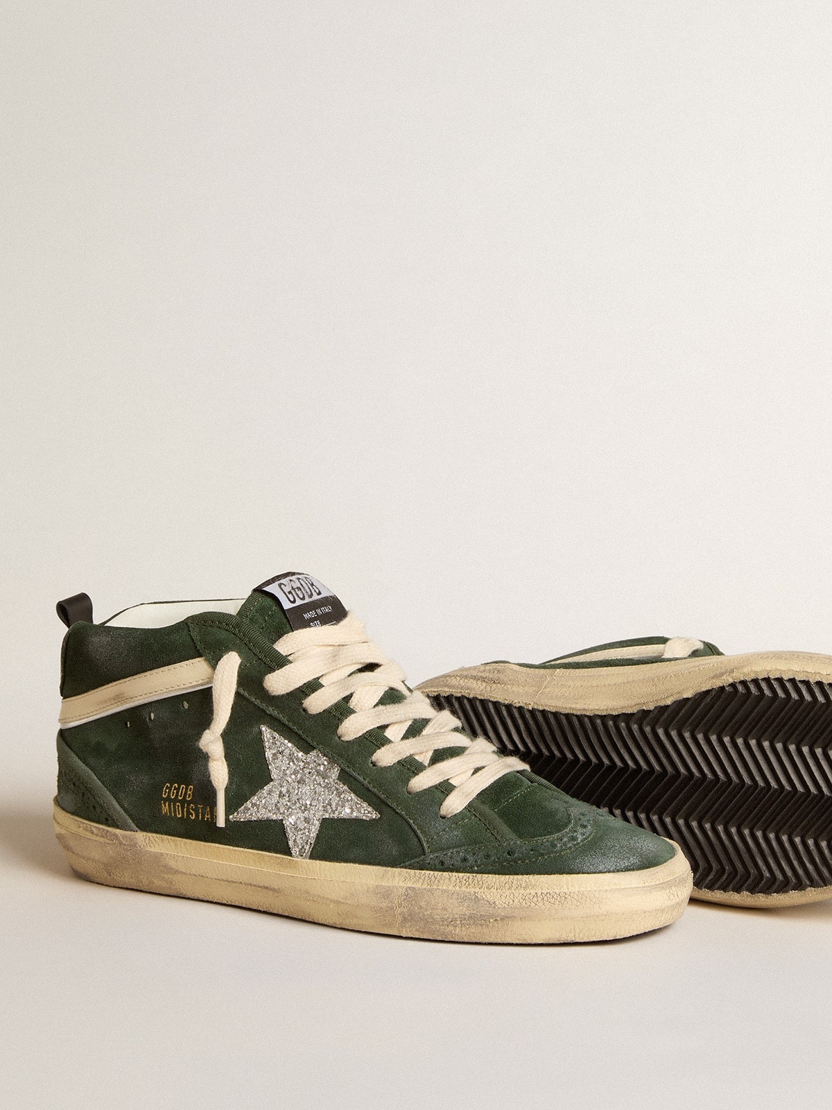 Mid Star in green suede with silver glitter star and leather flash - 4
