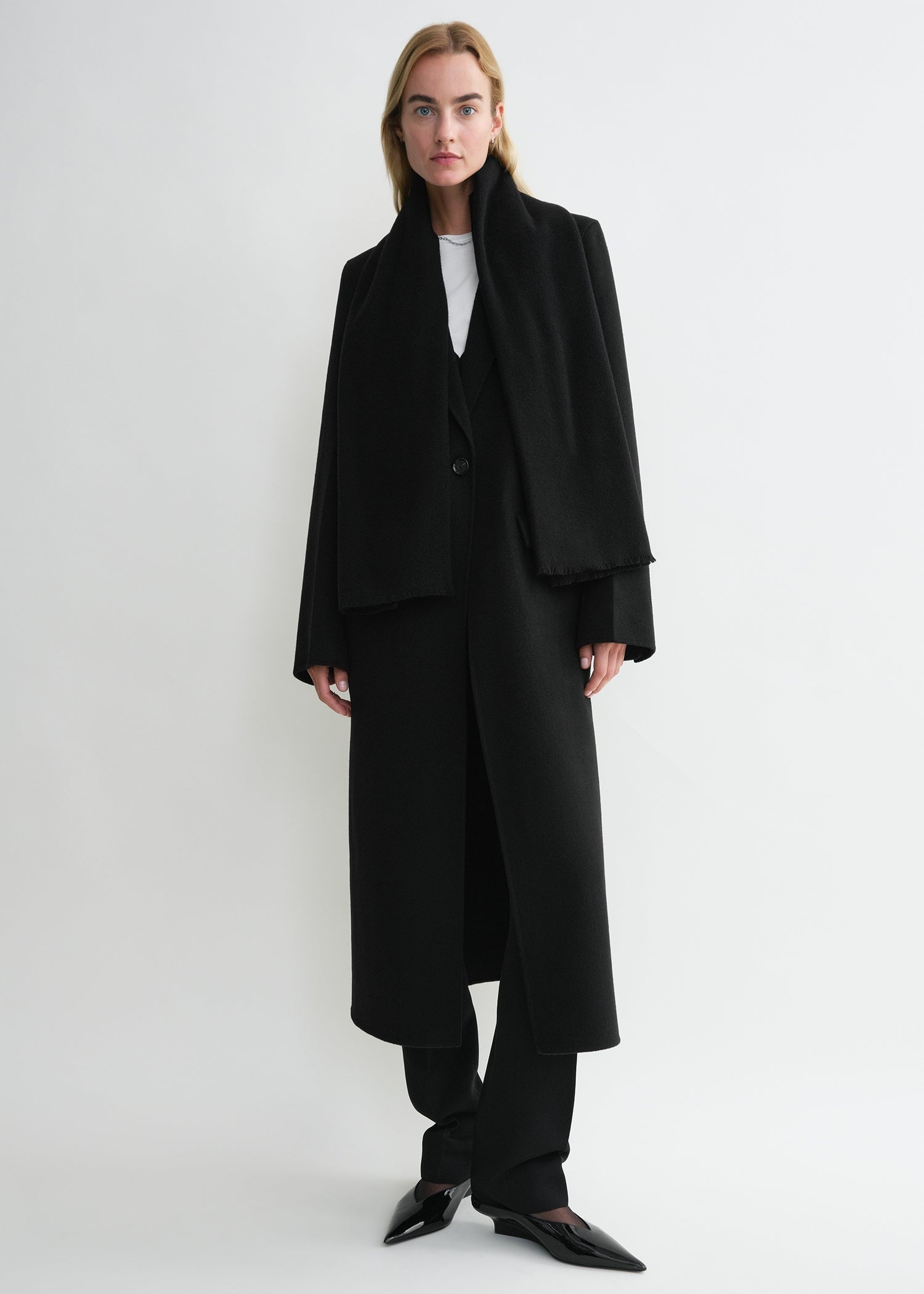 Wide classic wool scarf black - 2