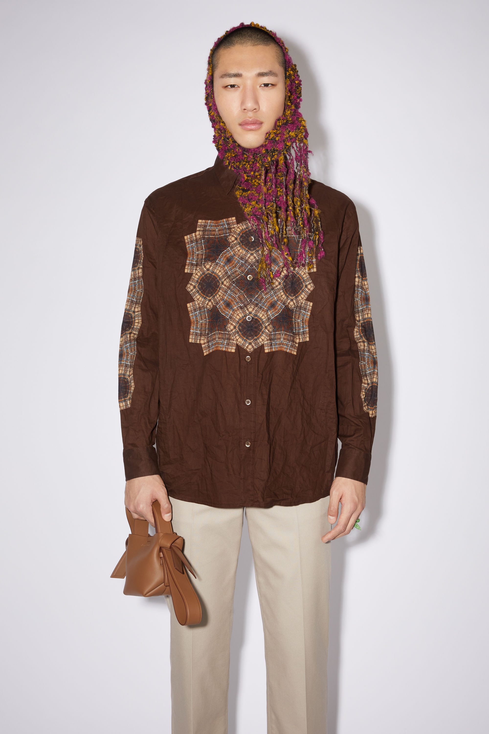 Long sleeve print shirt - Brown - 2