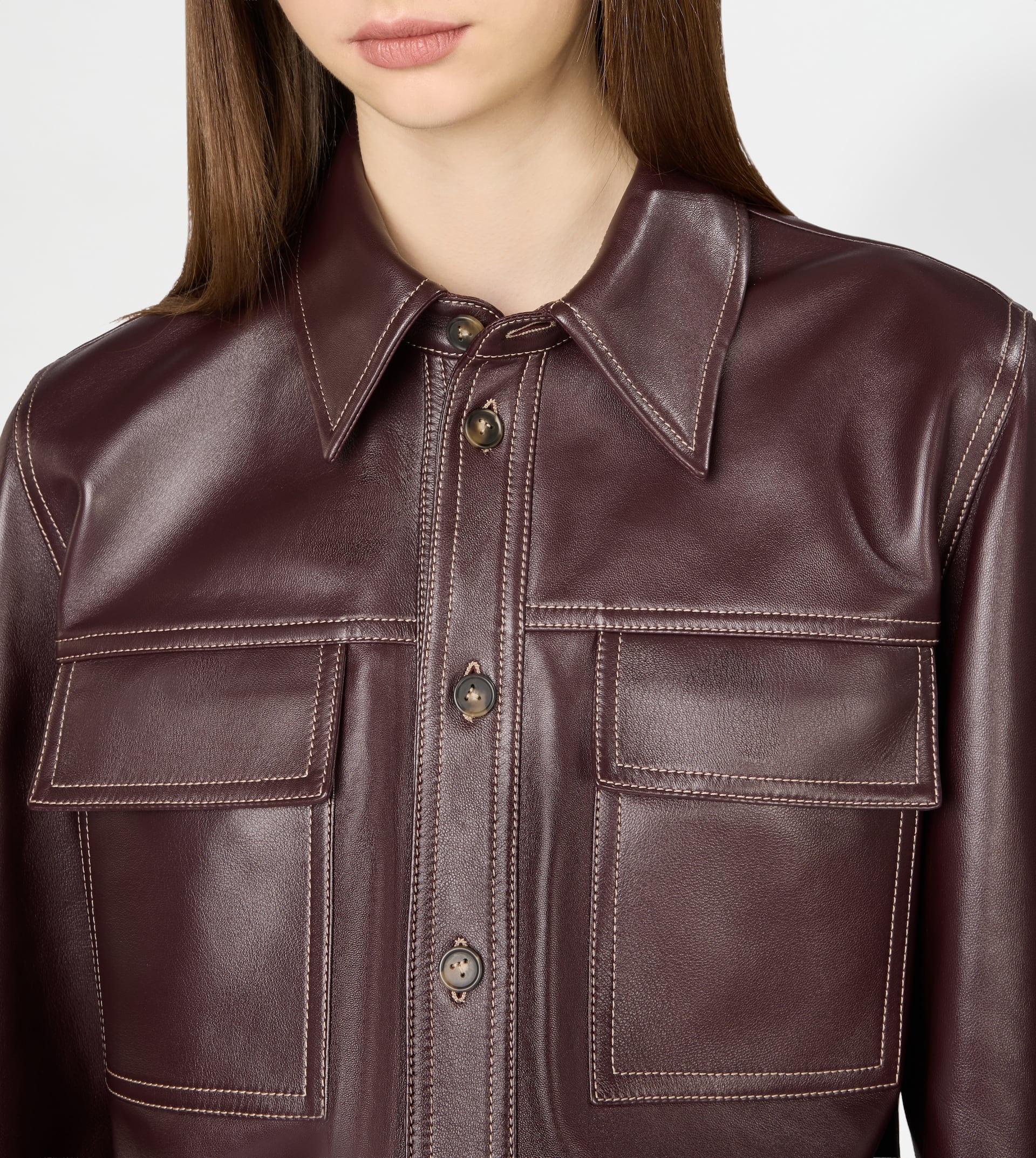SHIRT IN LEATHER - BURGUNDY - 5