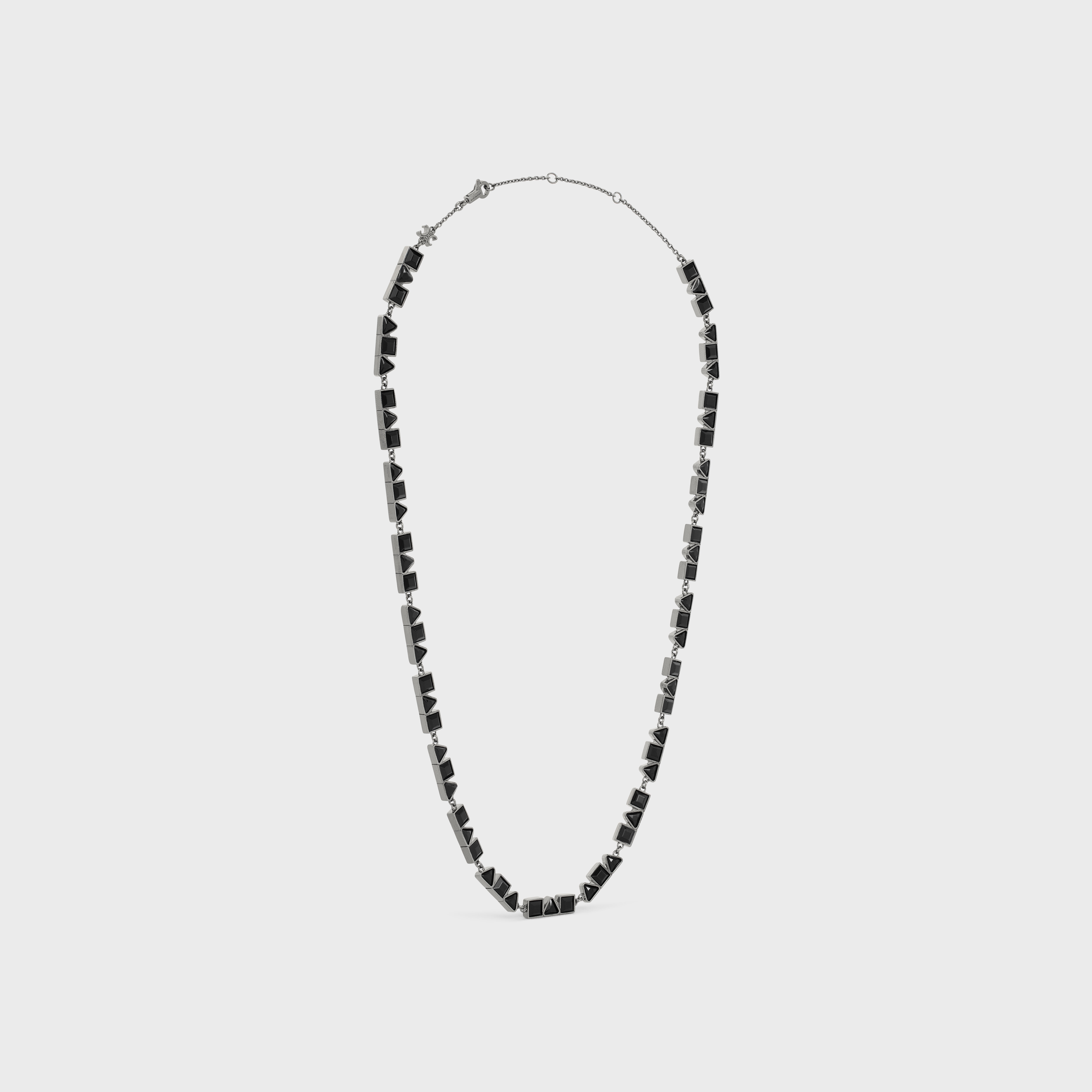 Celine Geometric Necklace in Brass with Old Rhodium Finish and Strass - 3
