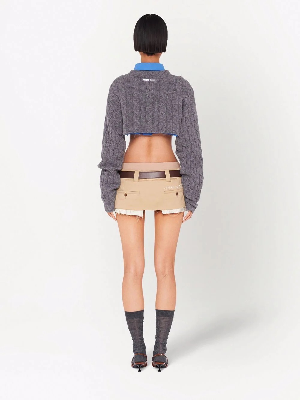 cable knit cropped cashmere jumper - 4
