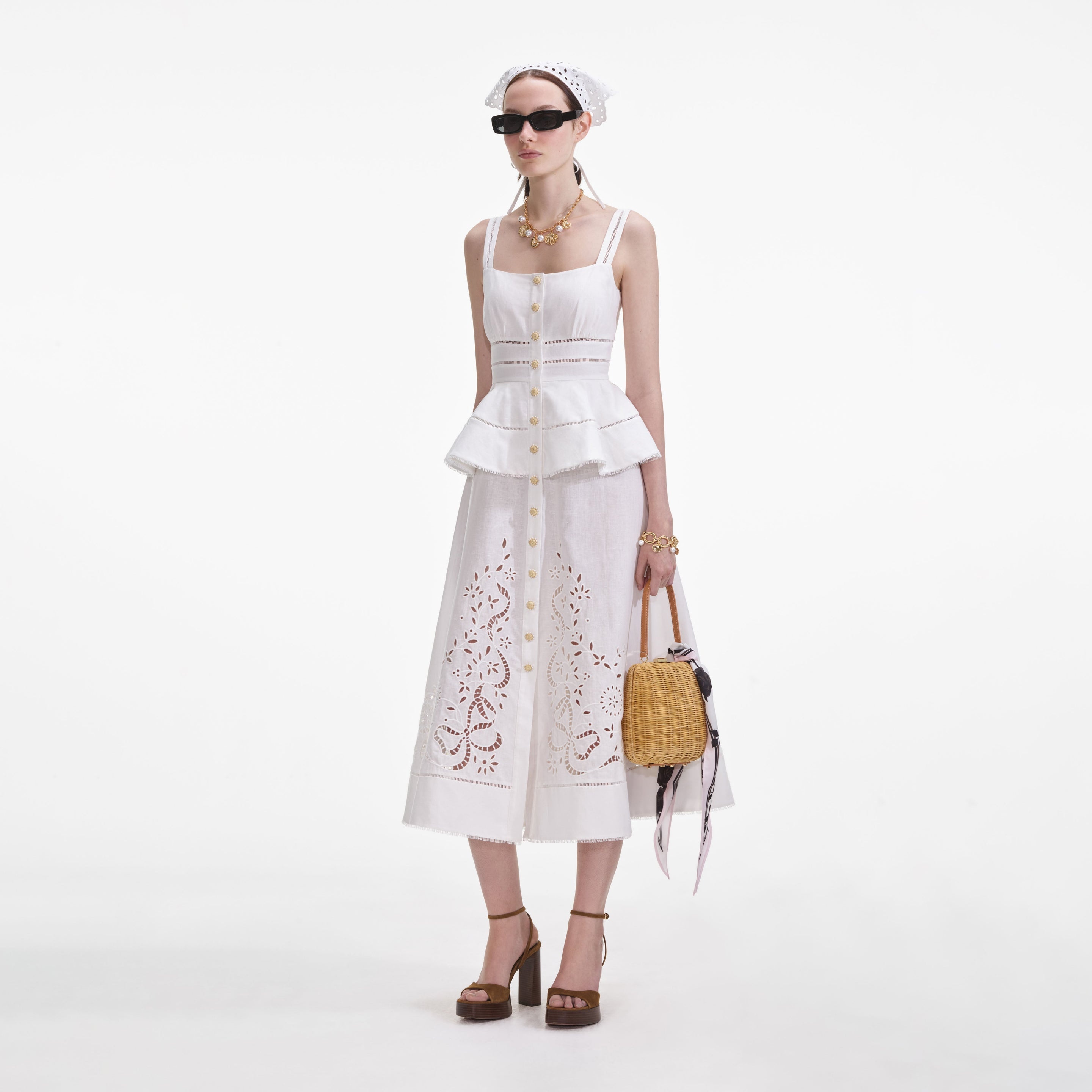 Cream Linen Peplum Midi Dress - 2