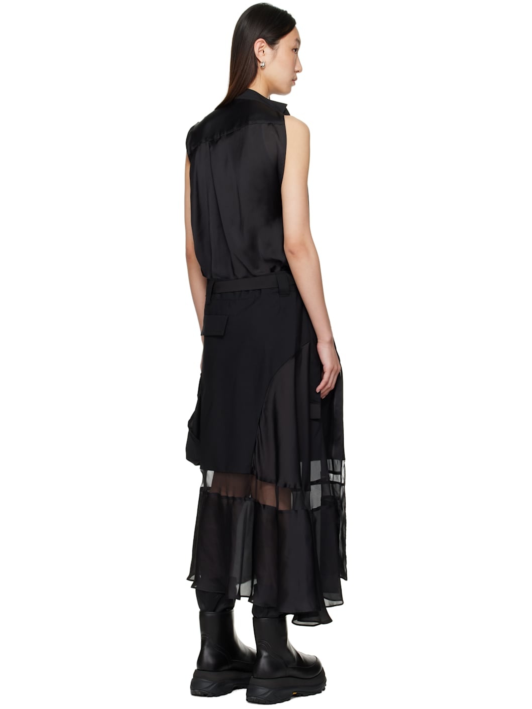 Black Suiting Mix Midi Dress - 3