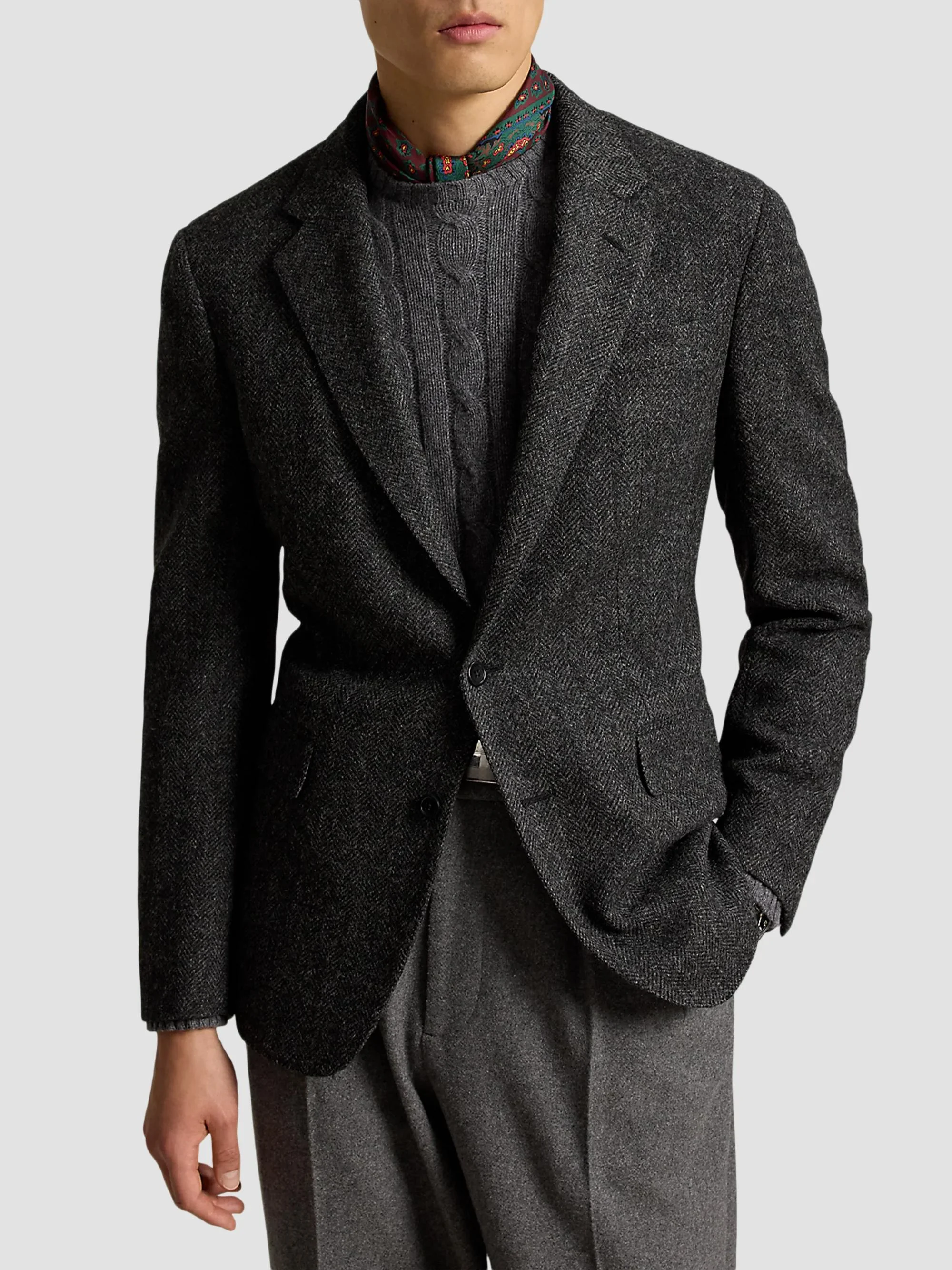 Men's Herringbone Tailored-Fit Sport Jacket - Charcoal - 1