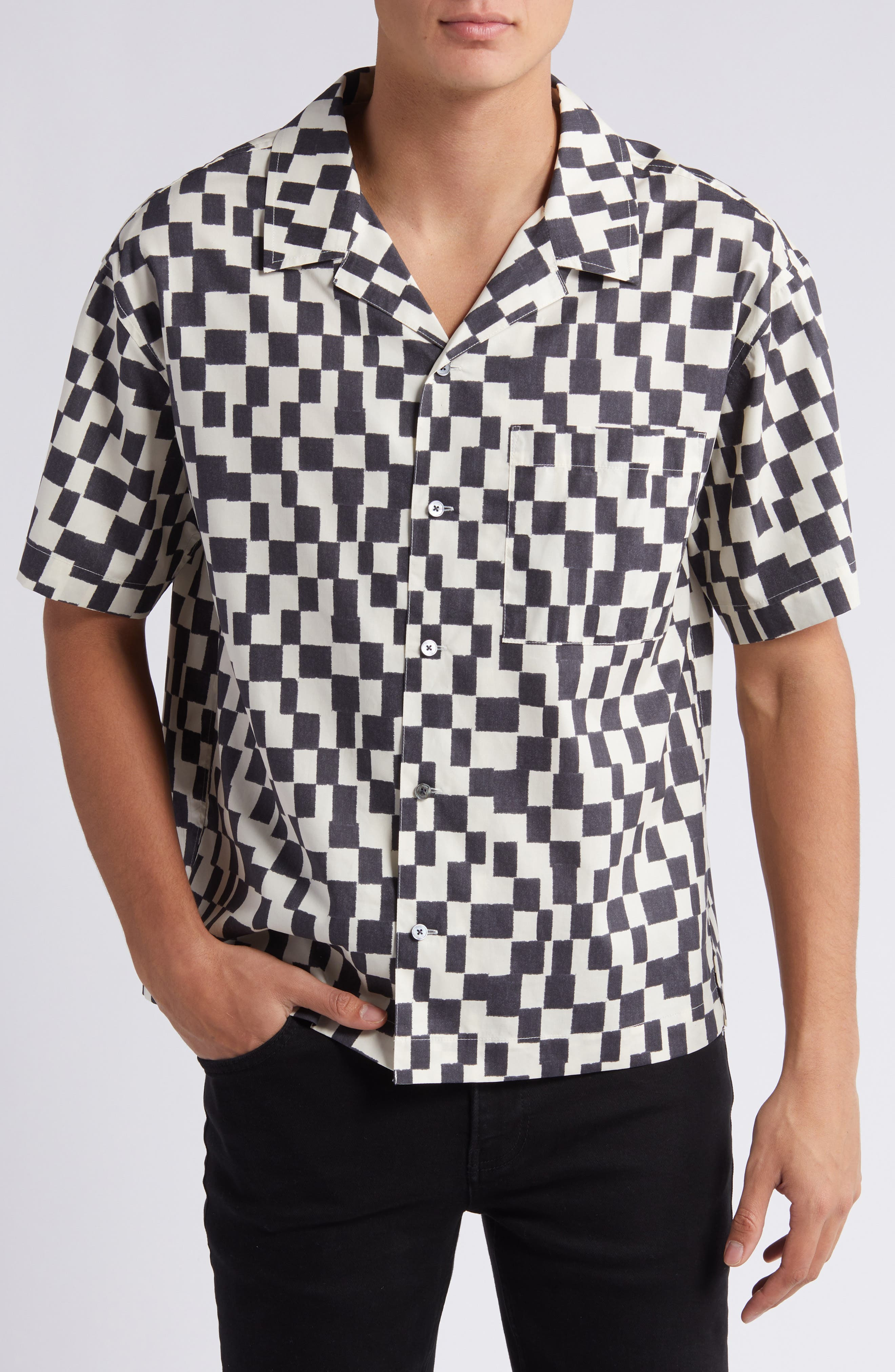 Geometric Print Lyocell & Cotton Camp Shirt - 1