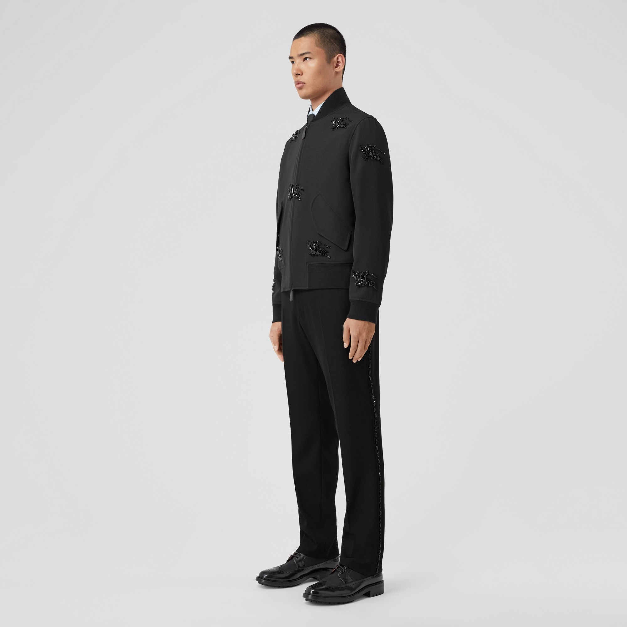 Classic Fit Crystal Stripe Wool Tuxedo Trousers - 4