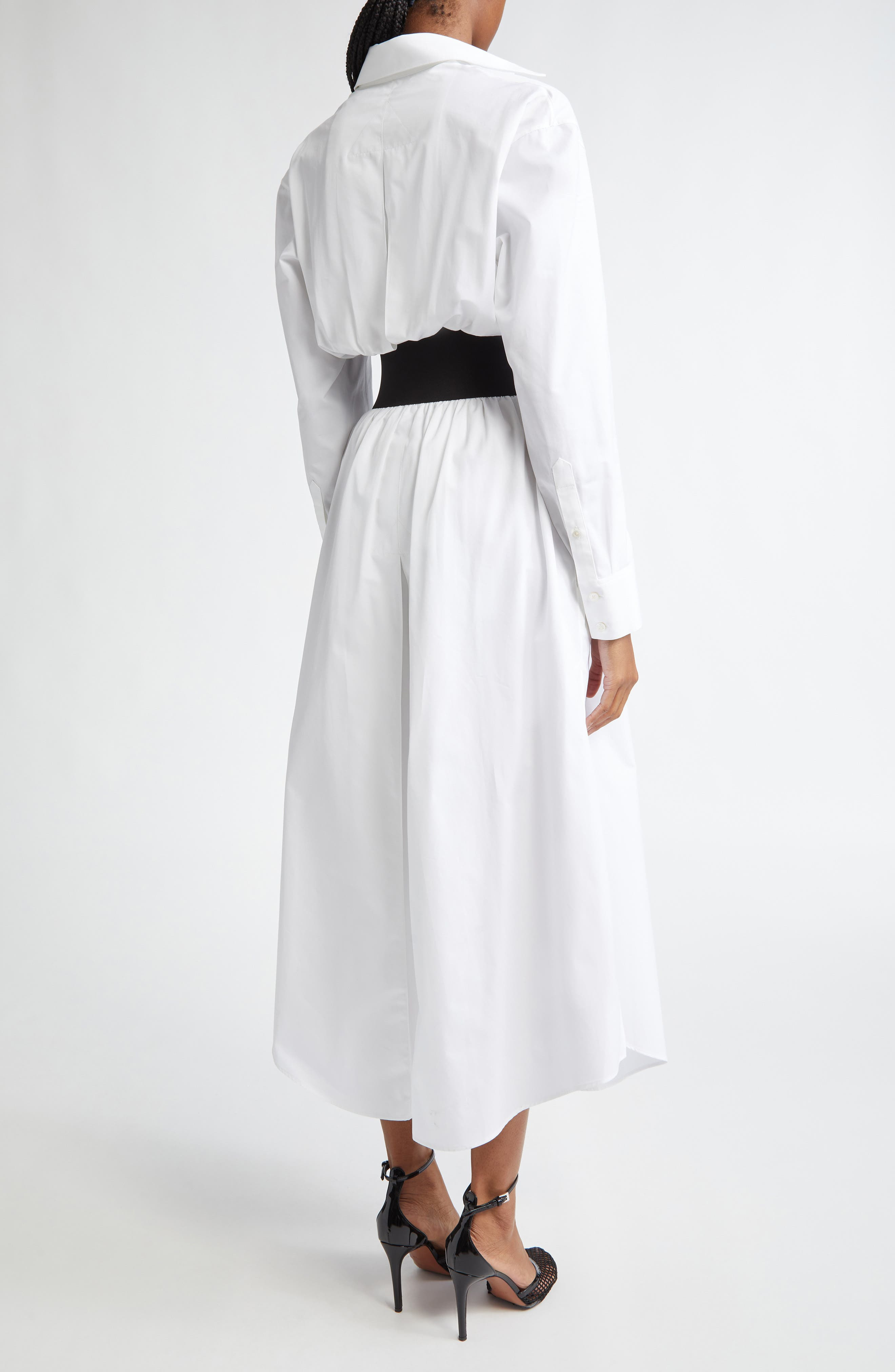 Alaïa Belted Long Sleeve Cotton Poplin Shirtdress in Blanc at Nordstrom - 2