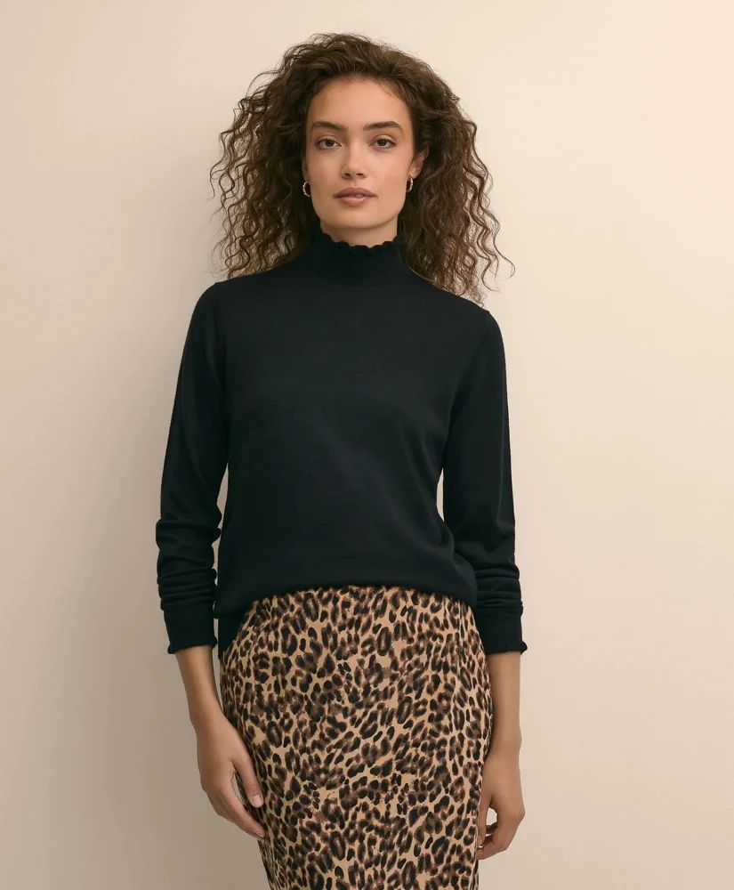 Merino Wool Blend Ruffle Turtleneck Sweater - 1