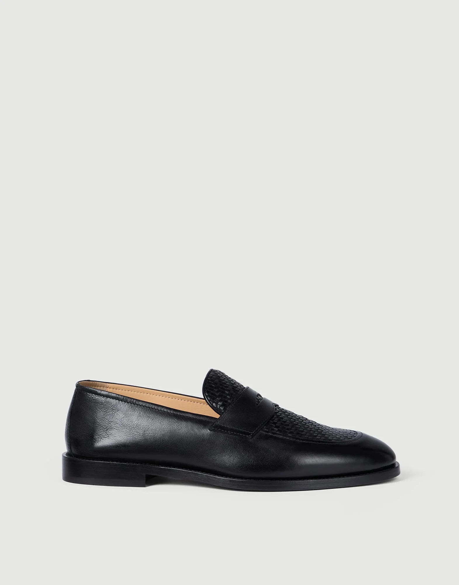 Braided calfskin and polished calfskin penny loafers - 1