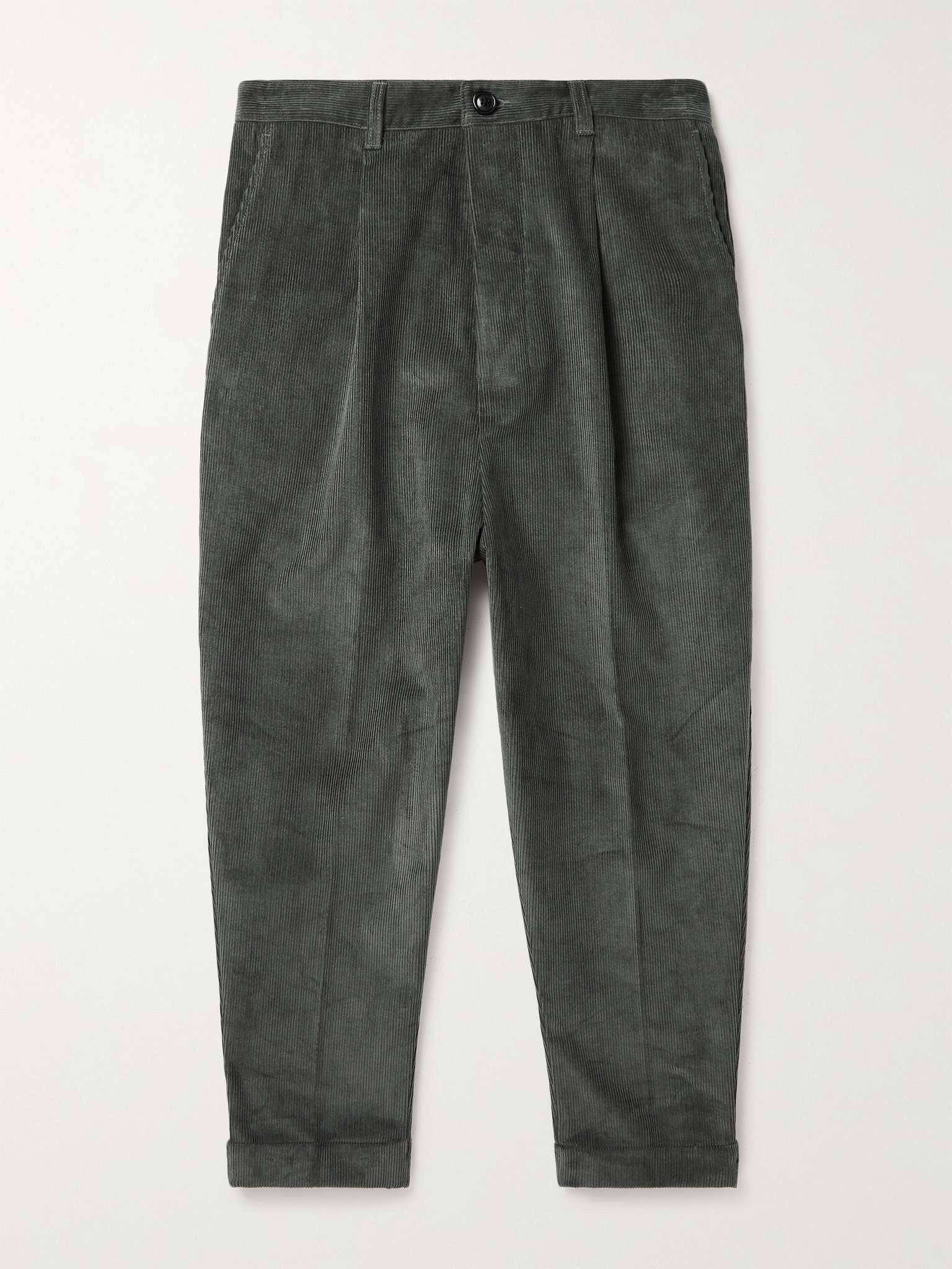 Tapered Pleated Cotton-Corduroy Trousers - 1