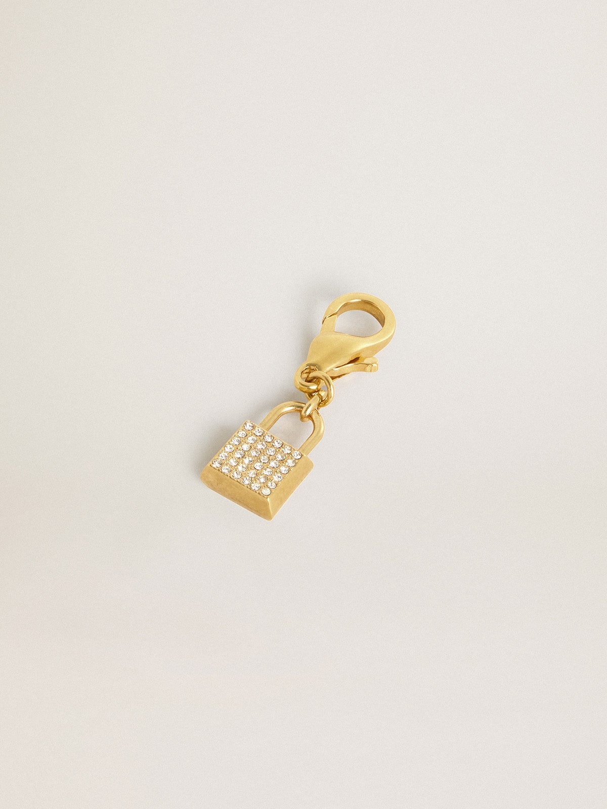 Lock-shaped charm in gold-colored brass with crystals - 2