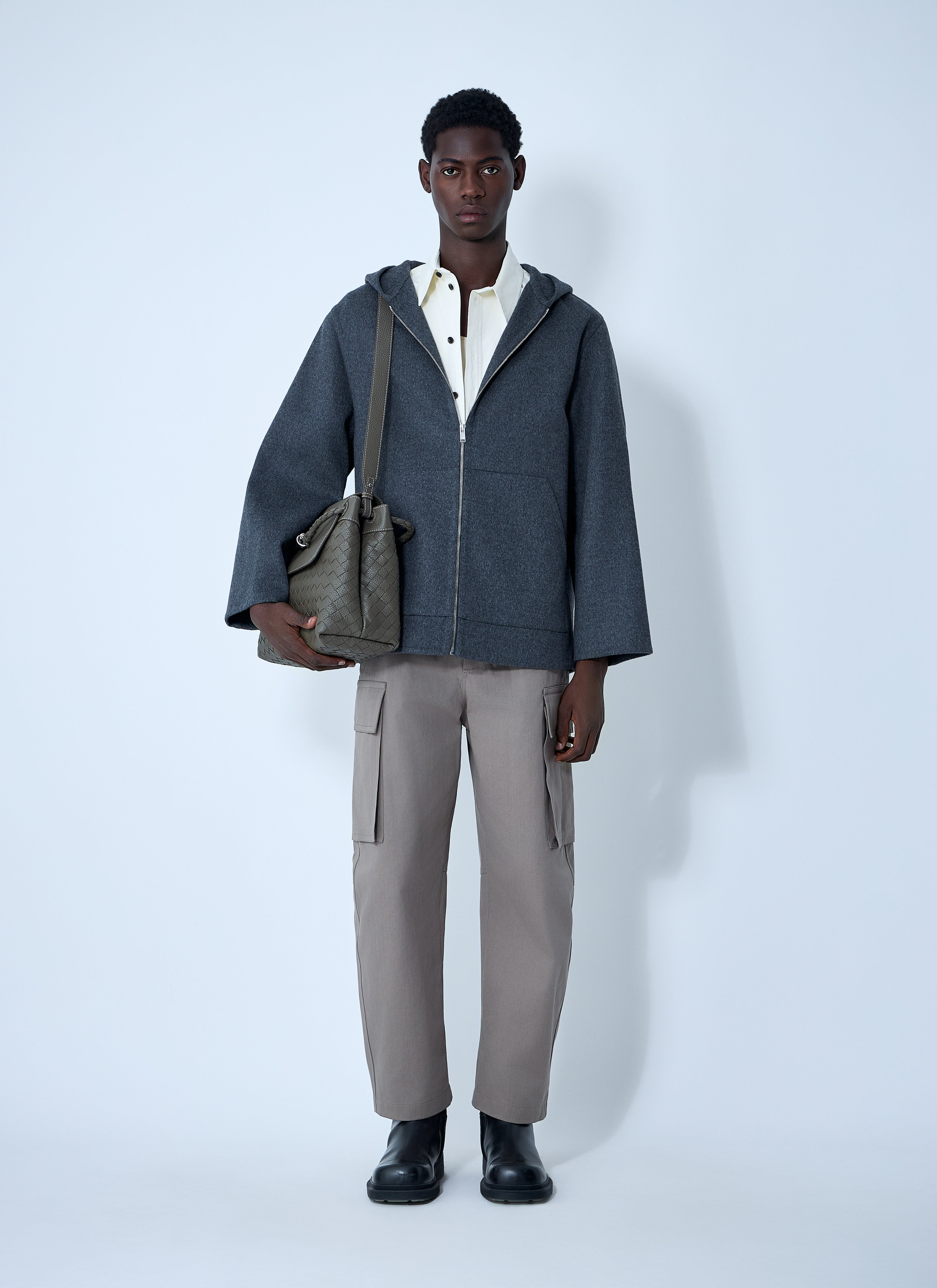 Bottega Veneta Men Double Face Wool Hooded Jacket - 2