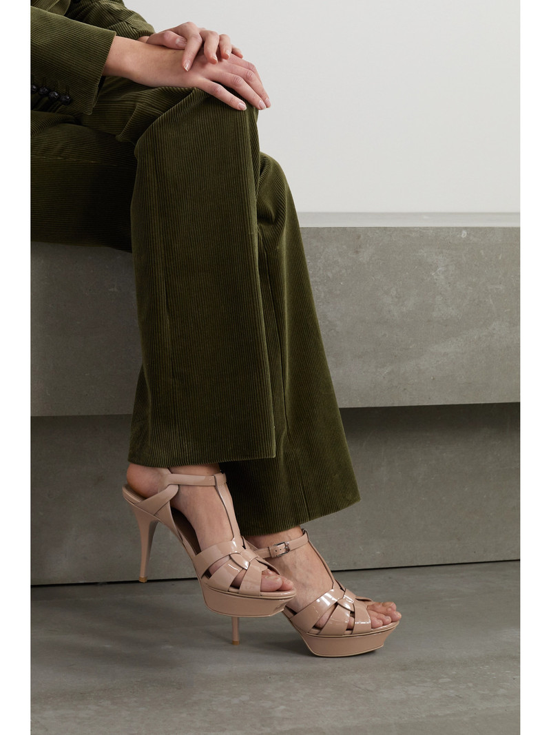 SAINT LAURENT Tribute Woven Patent-leather Platform Sandals outlook