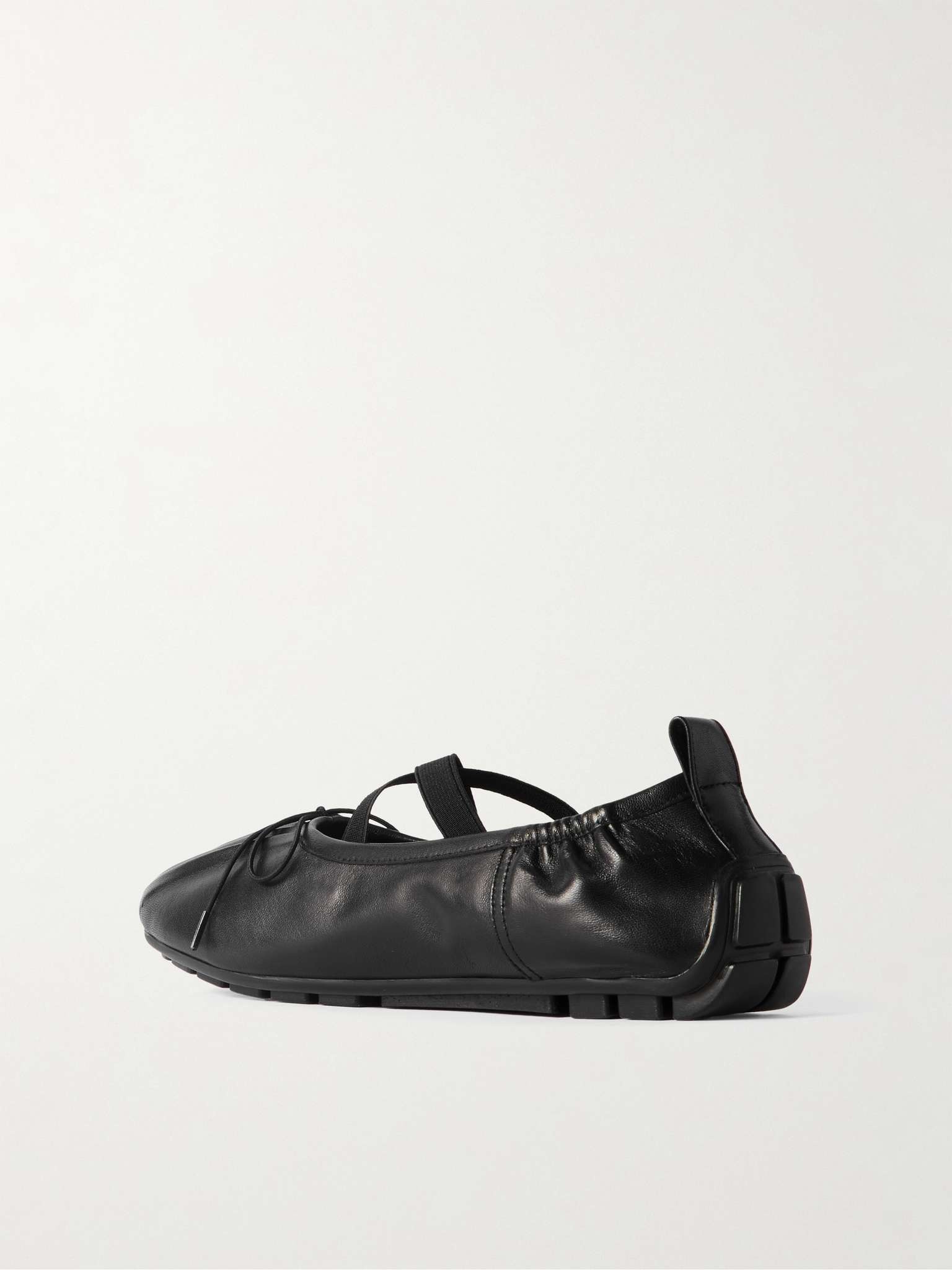 Bow-Embellished Pleated Leather Ballet Flats - 4