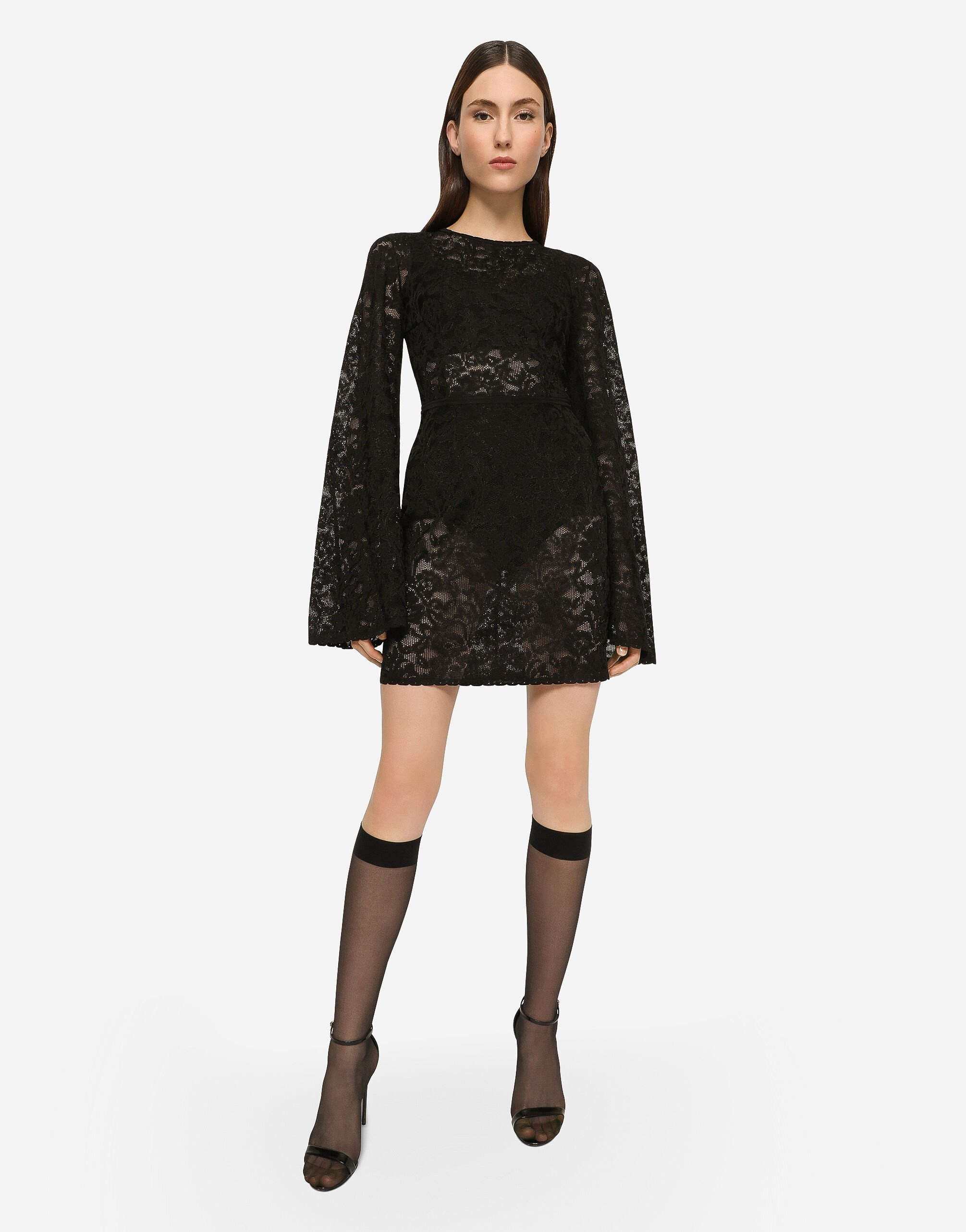 Short lace-stitch dress with full sleeves - 5