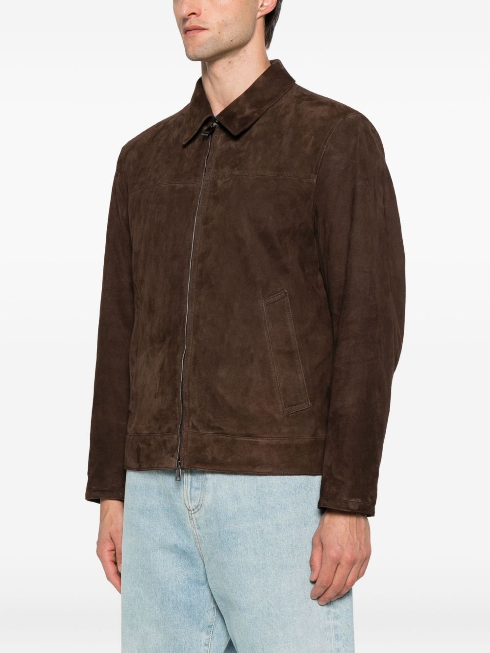 zip-front suede jacket - 3