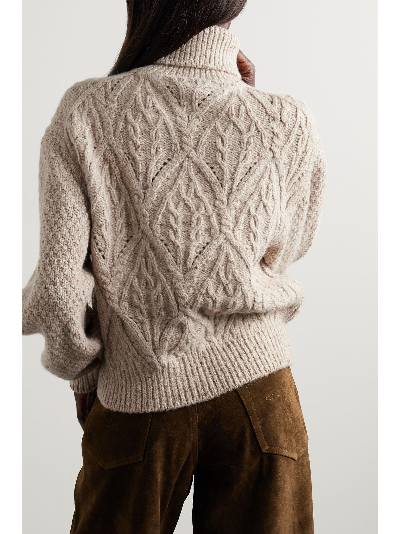 Cable-knit wool and cashmere-blend turtleneck sweater Sand - 3