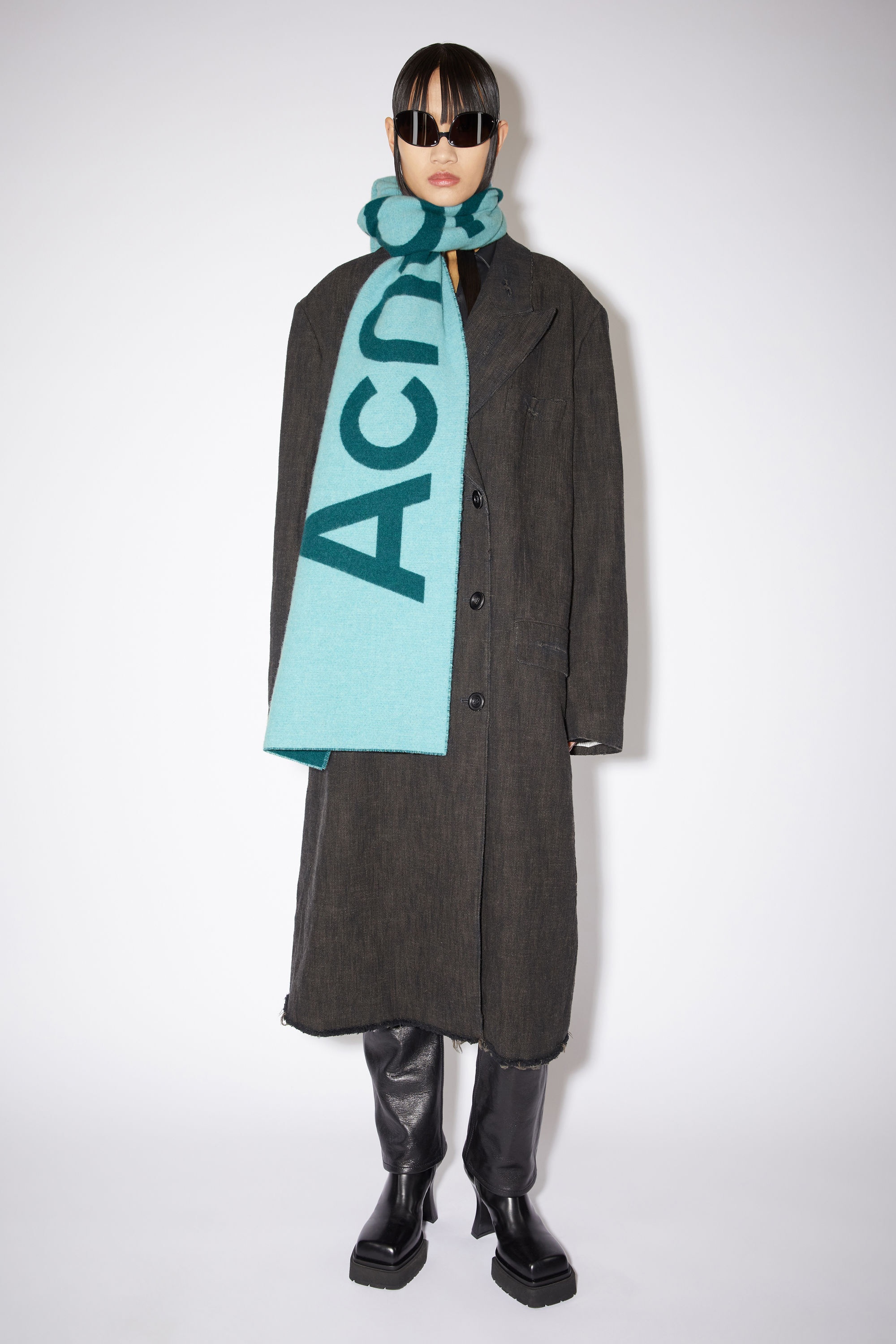 Logo jacquard scarf - Petrol blue/bright blue - 2