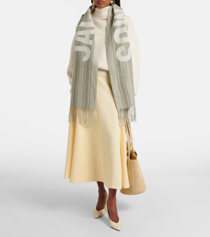JACQUEMUS Logo fringed virgin wool scarf outlook