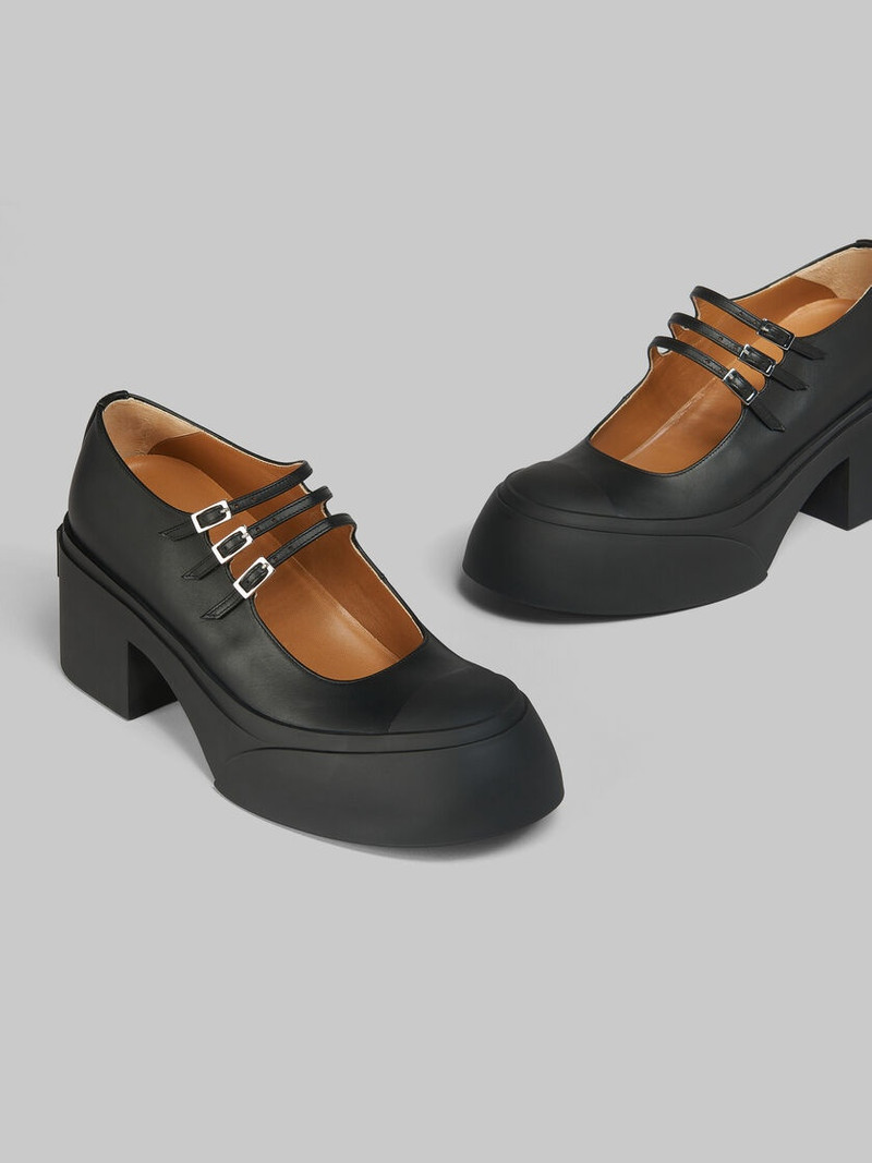 BLACK LEATHER PABLO TRIPLE-BUCKLE MARY JANE SHOE 5