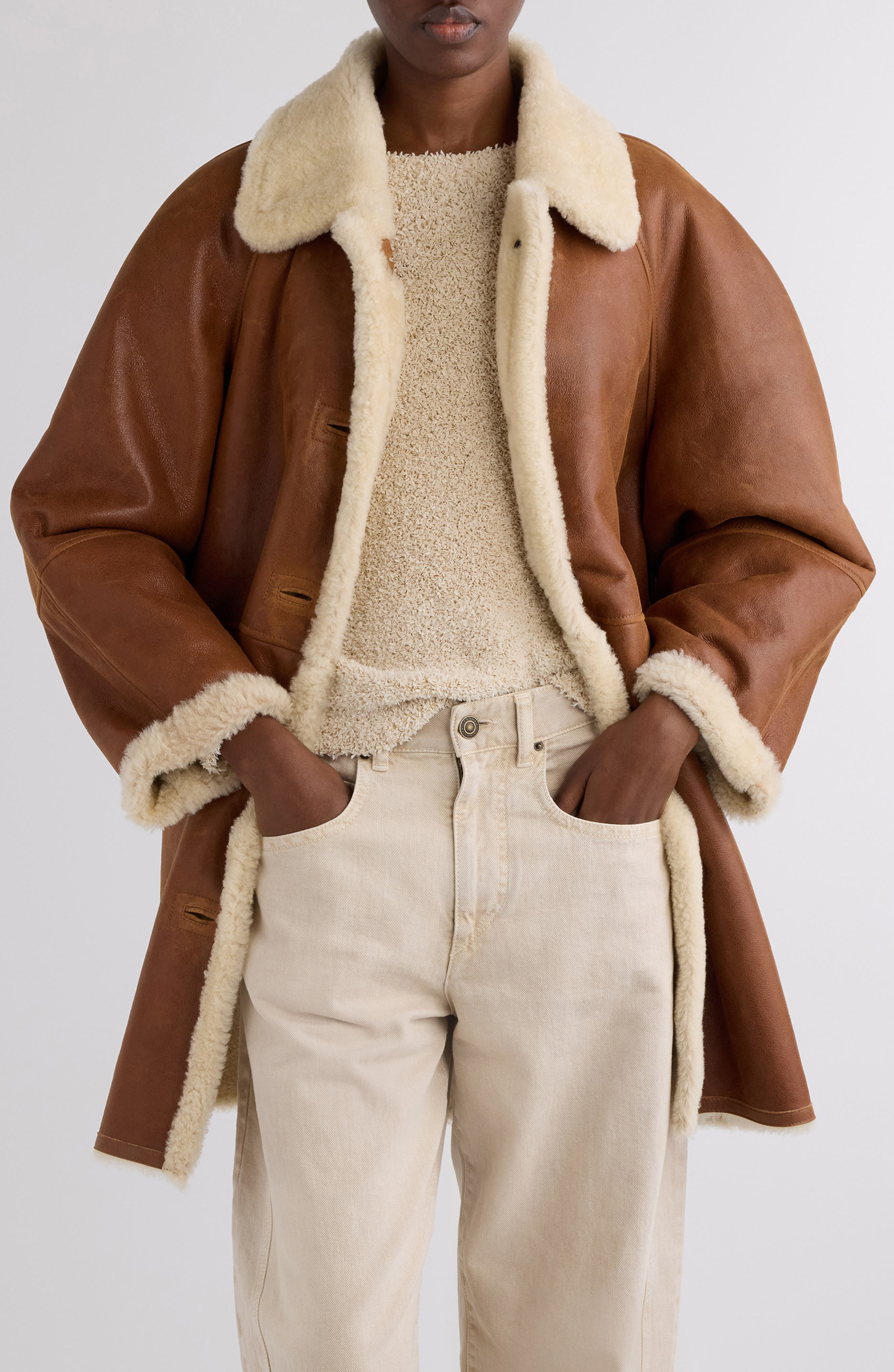 Isabel Marant Berthie Genuine Shearling Coat in Cognac at Nordstrom - 1