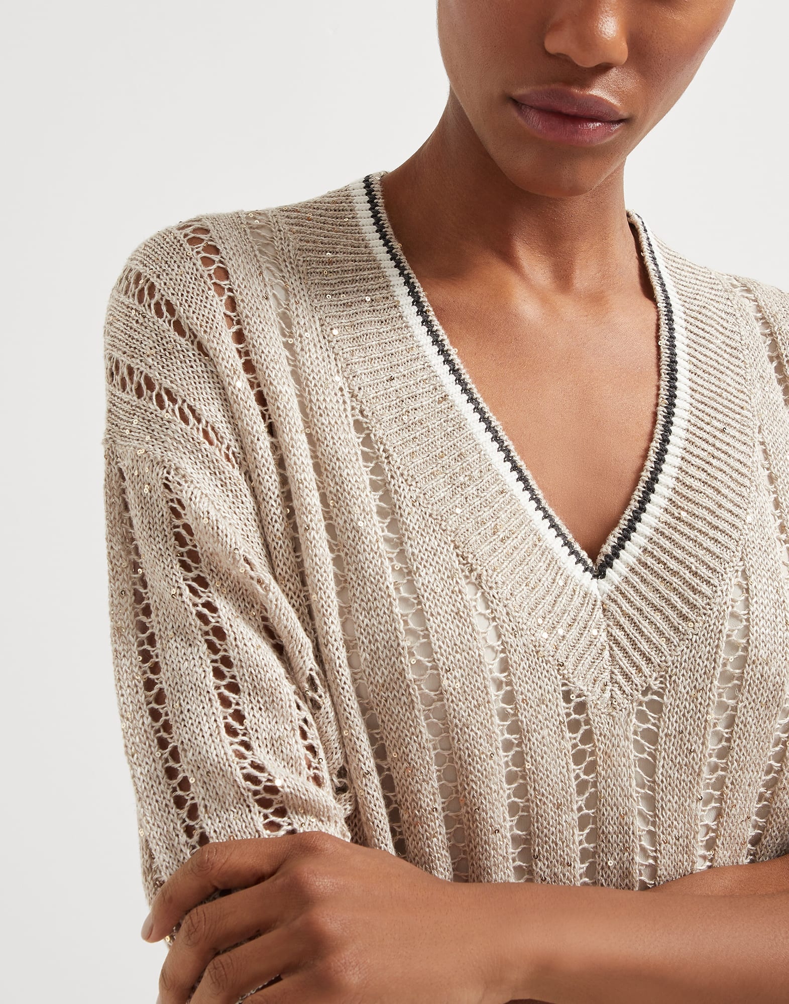 Dazzling ribbed net knit dress in linen - 3