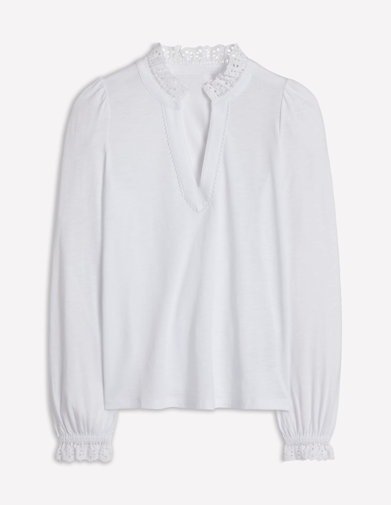 Aria Broderie Notch Neck Top-White 1