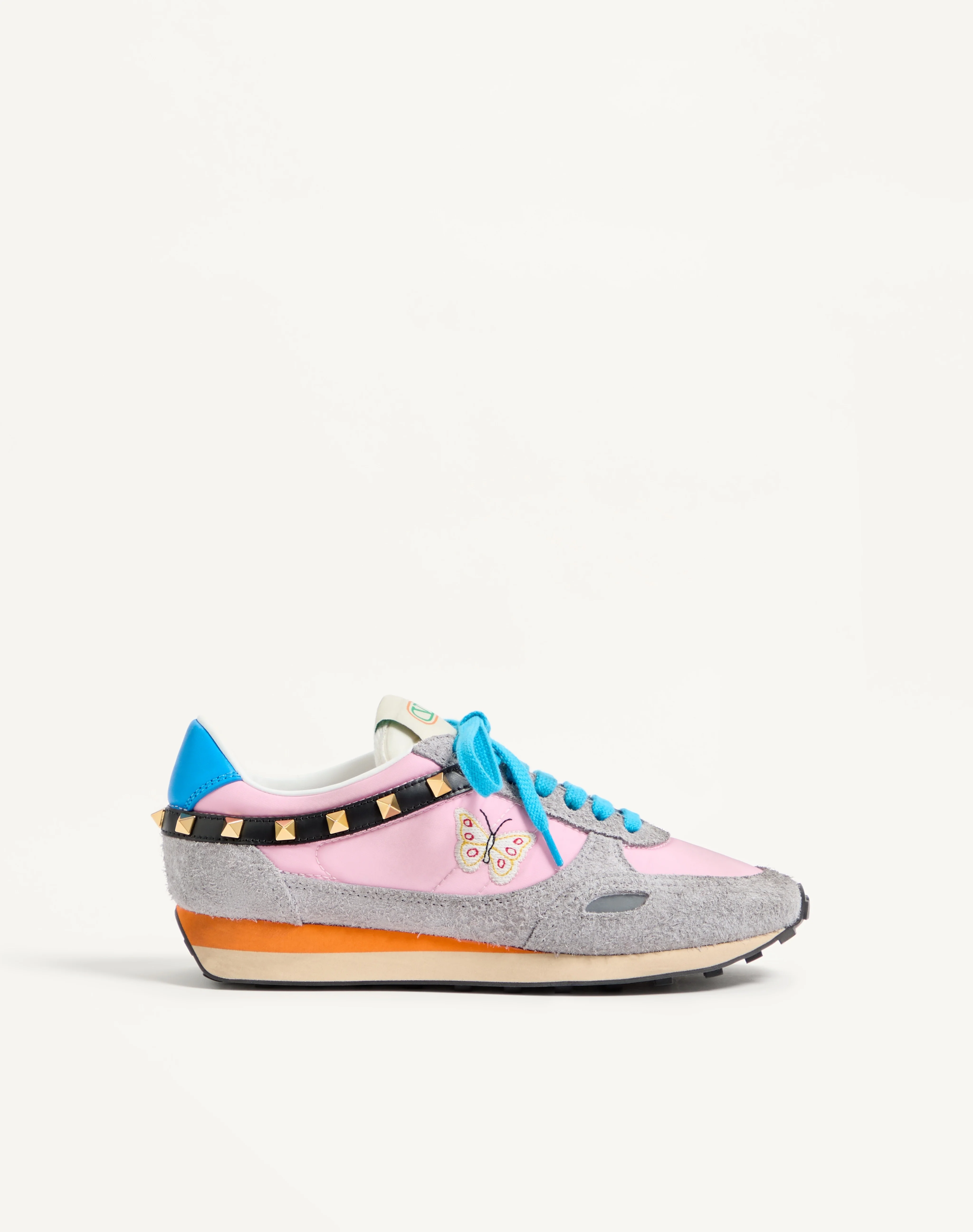 STUD UP SNEAKER IN SPLIT LEATHER AND NYLON WITH BUTTERFLY EMBROIDERY - 1