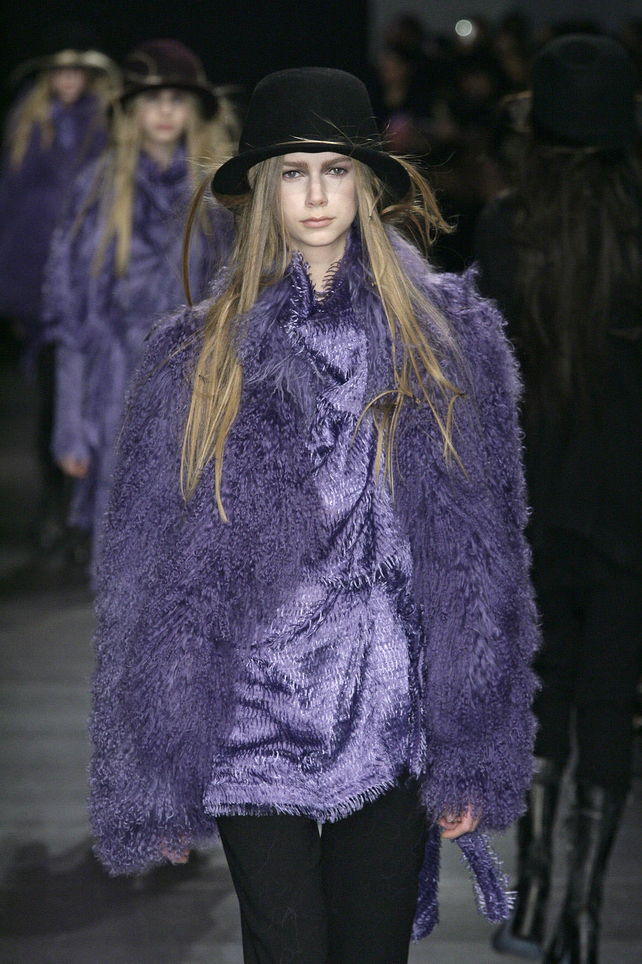 Ann Demeulemeester fall 2008 purple fur like fringe silk dress 36 - 3
