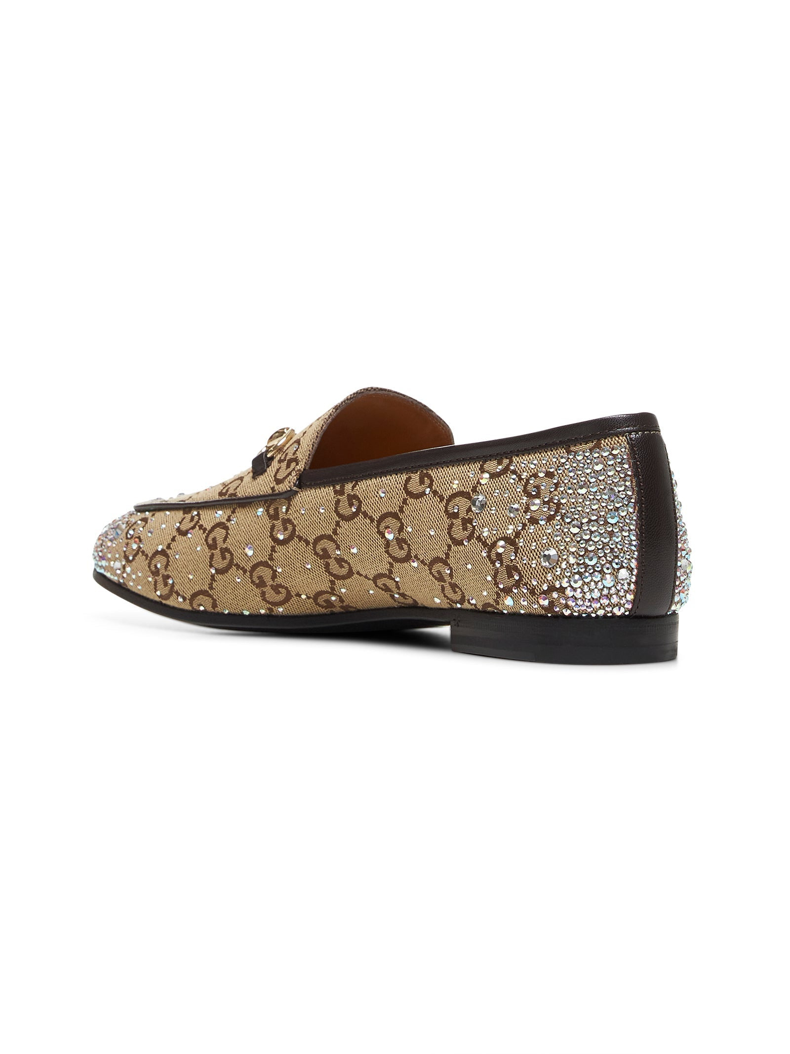 Gucci Women Beige Crystal-Embellished Jordaan Loafers - 3