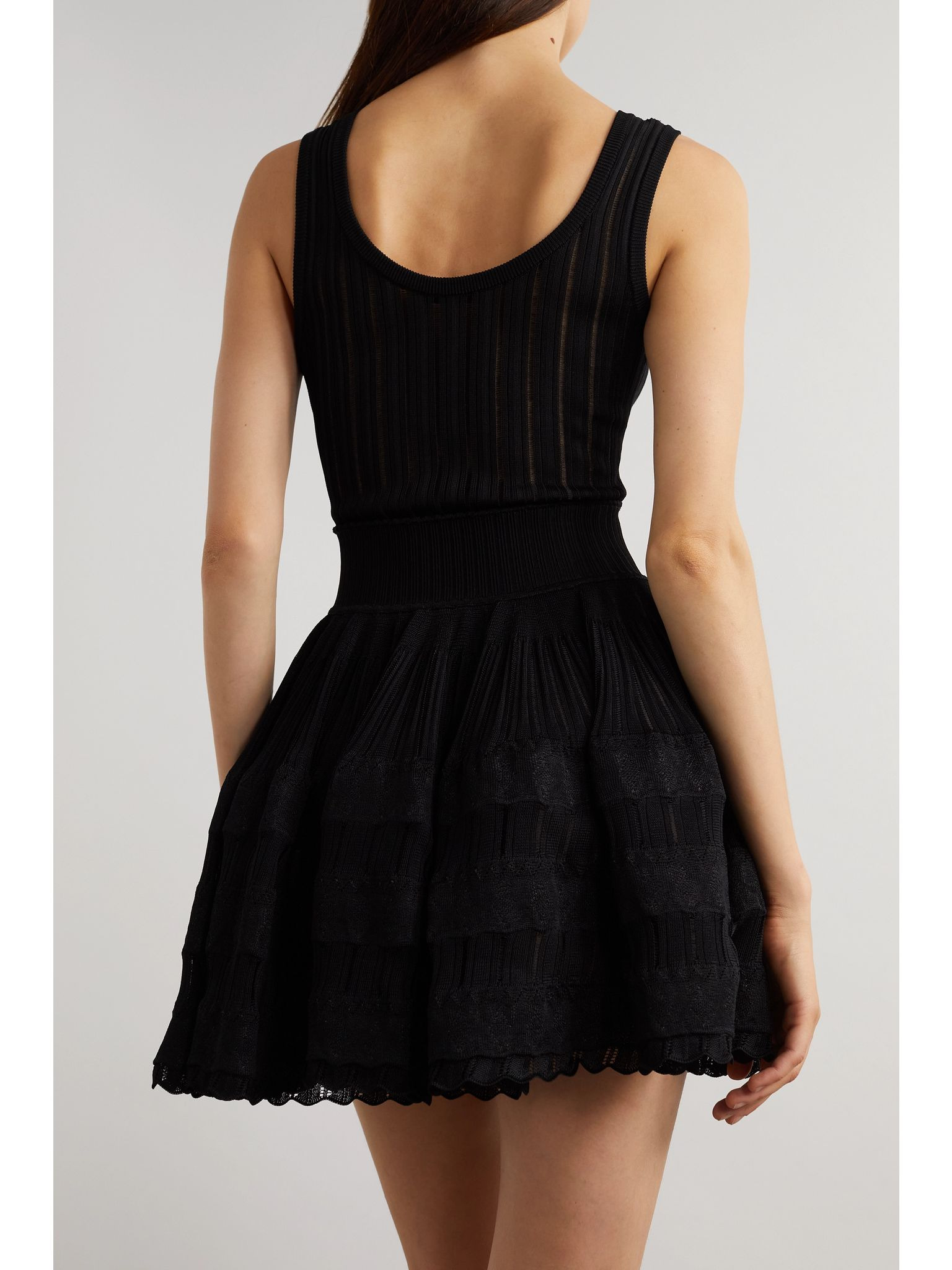 Ribbed pointelle-knit mini dress Black - 3