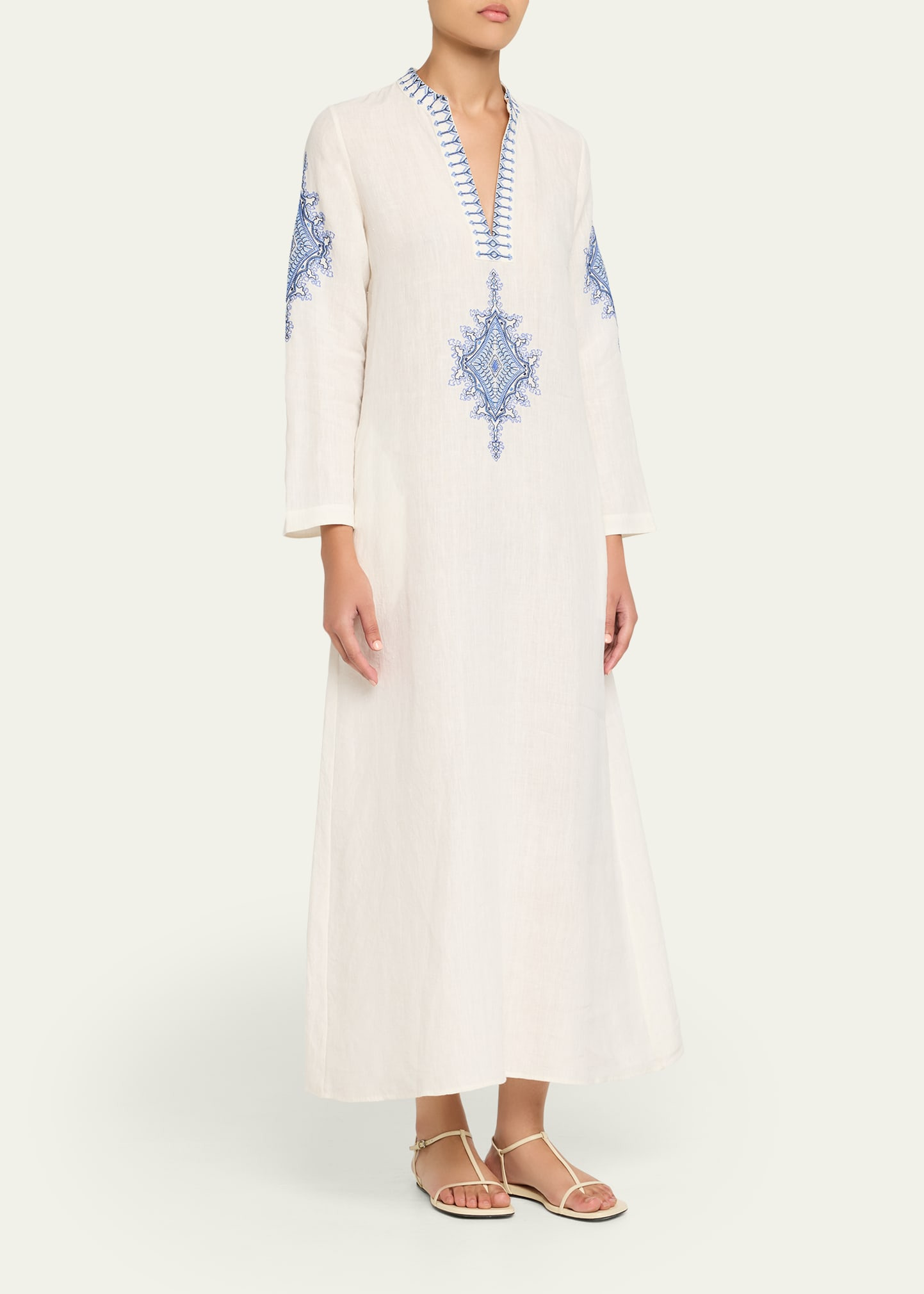 Jenna Astragal Embroidered Linen Midi Dress - 4