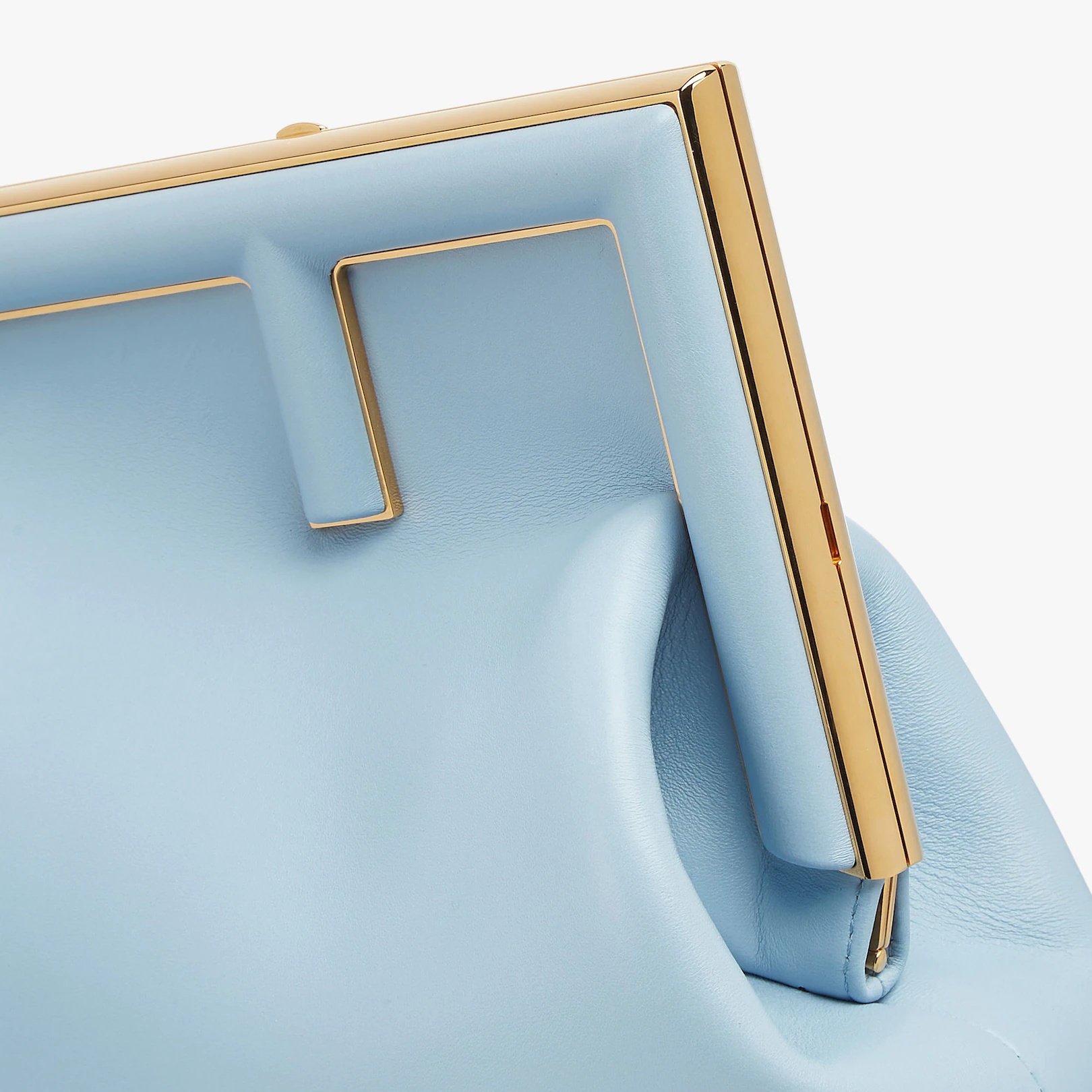 Medium Fendi First bag in light blue soft nappa leather with an oversized F metal clasp with tone on - 5
