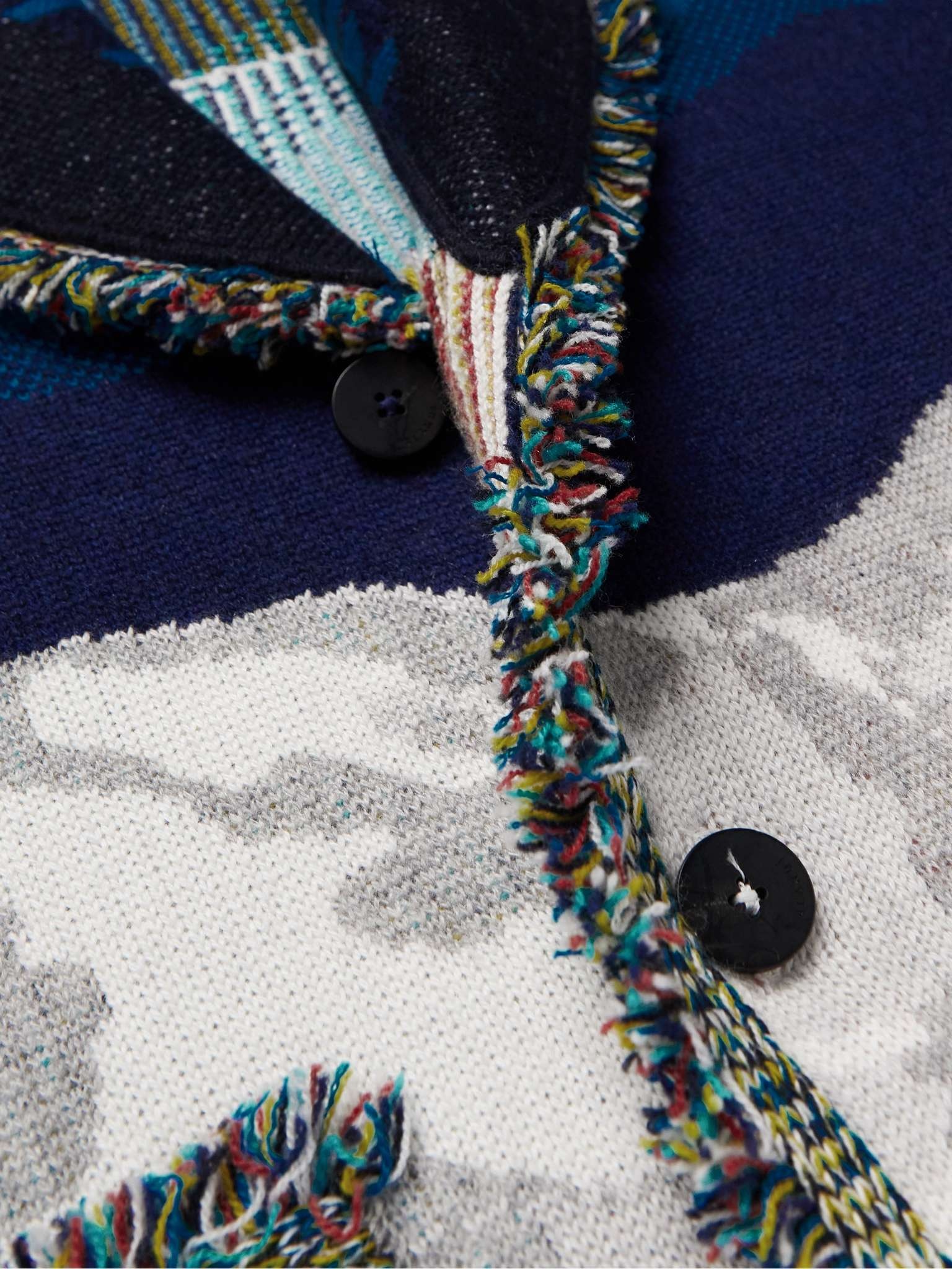 Arctic Surfers Shawl-Collar Fringed Cashmere Jacquard Cardigan - 5