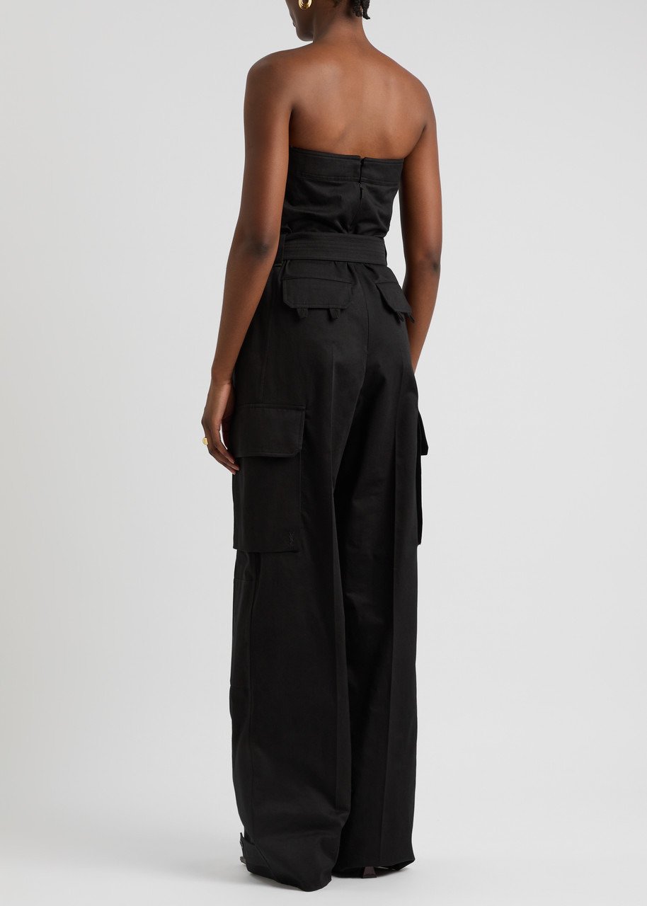 Saint Laurent Strapless Belted Cotton-twill Cargo Jumpsuit - 3