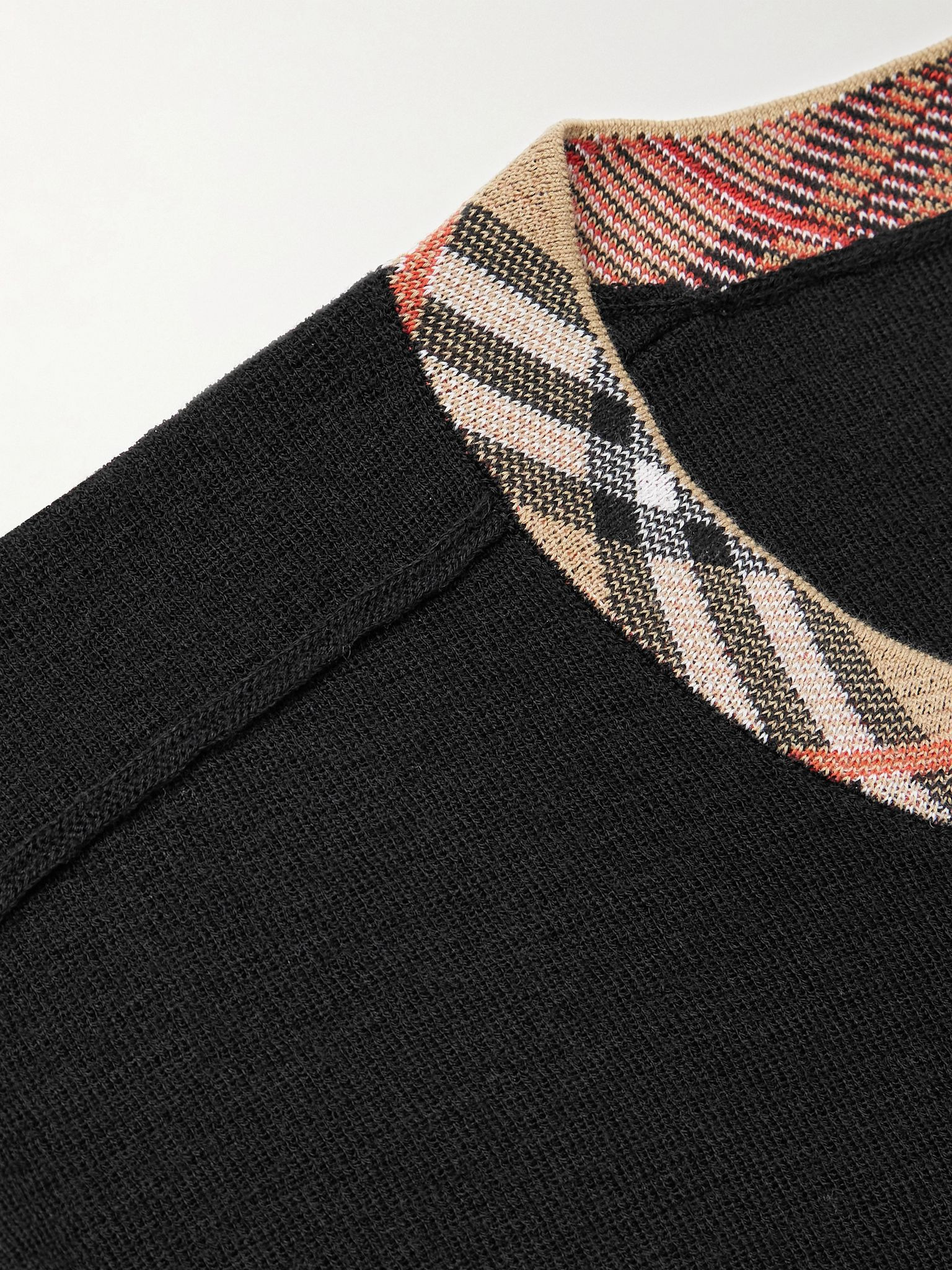 Checked Jacquard-Trimmed Wool Sweater Black - 4