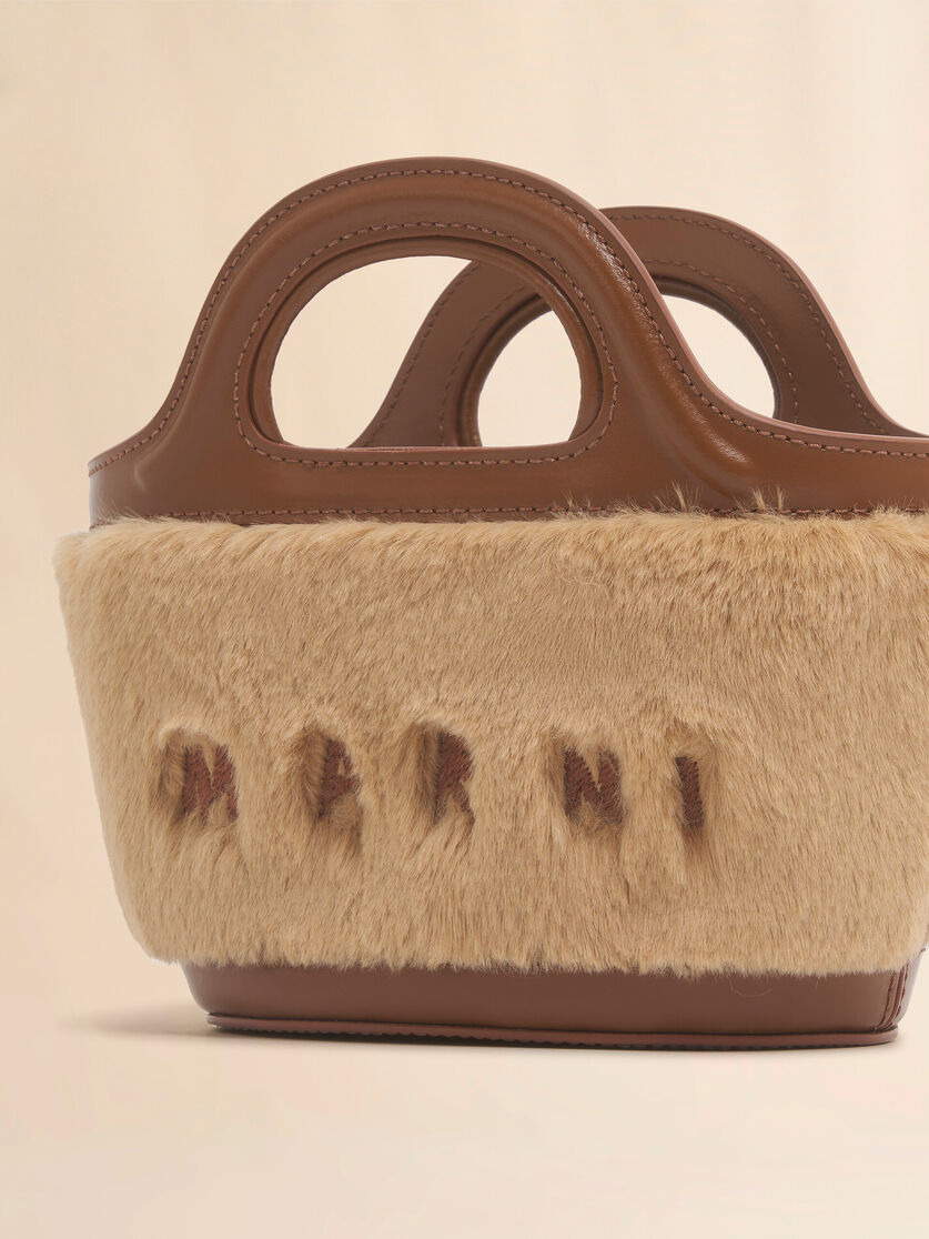 BEIGE TROPICALIA MICRO BAG WITH FUR TRIM - 4
