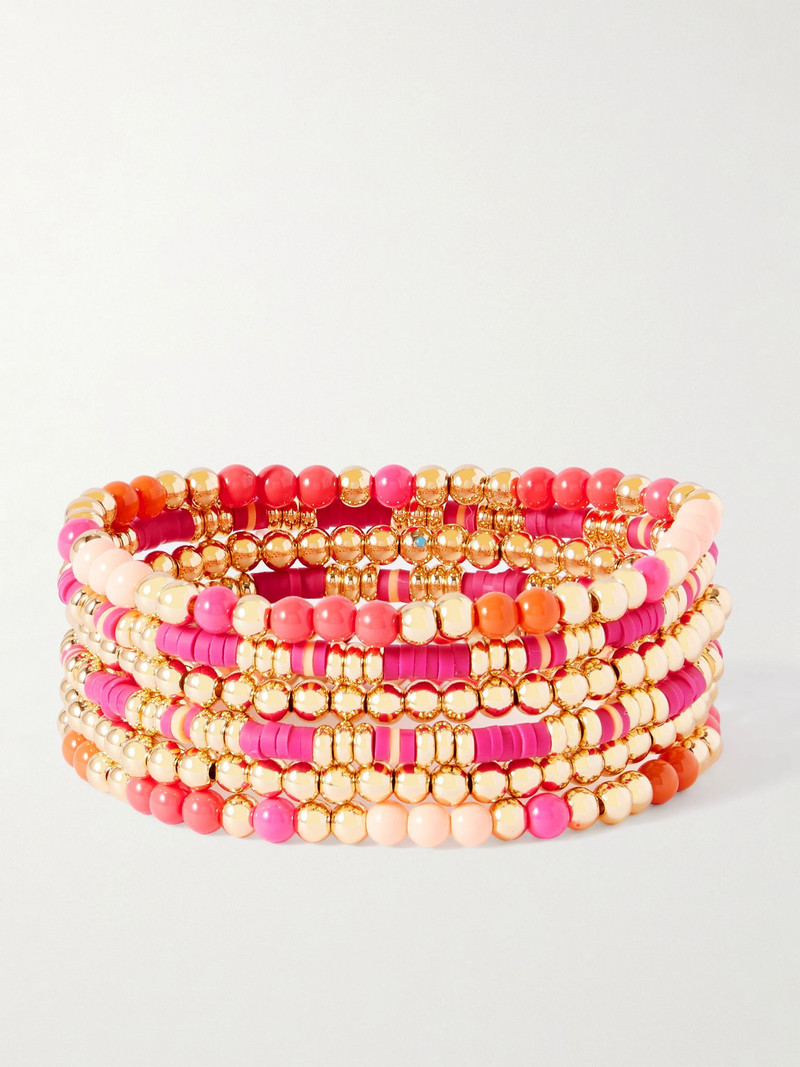 The Love Bunch set of six gold-tone, enamel and heishi bracelets Pink 3