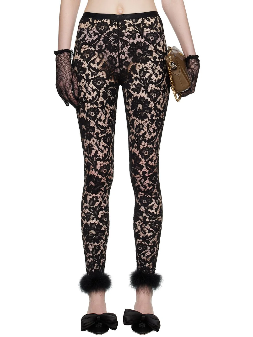 Black Feathers Lace Leggings - 1